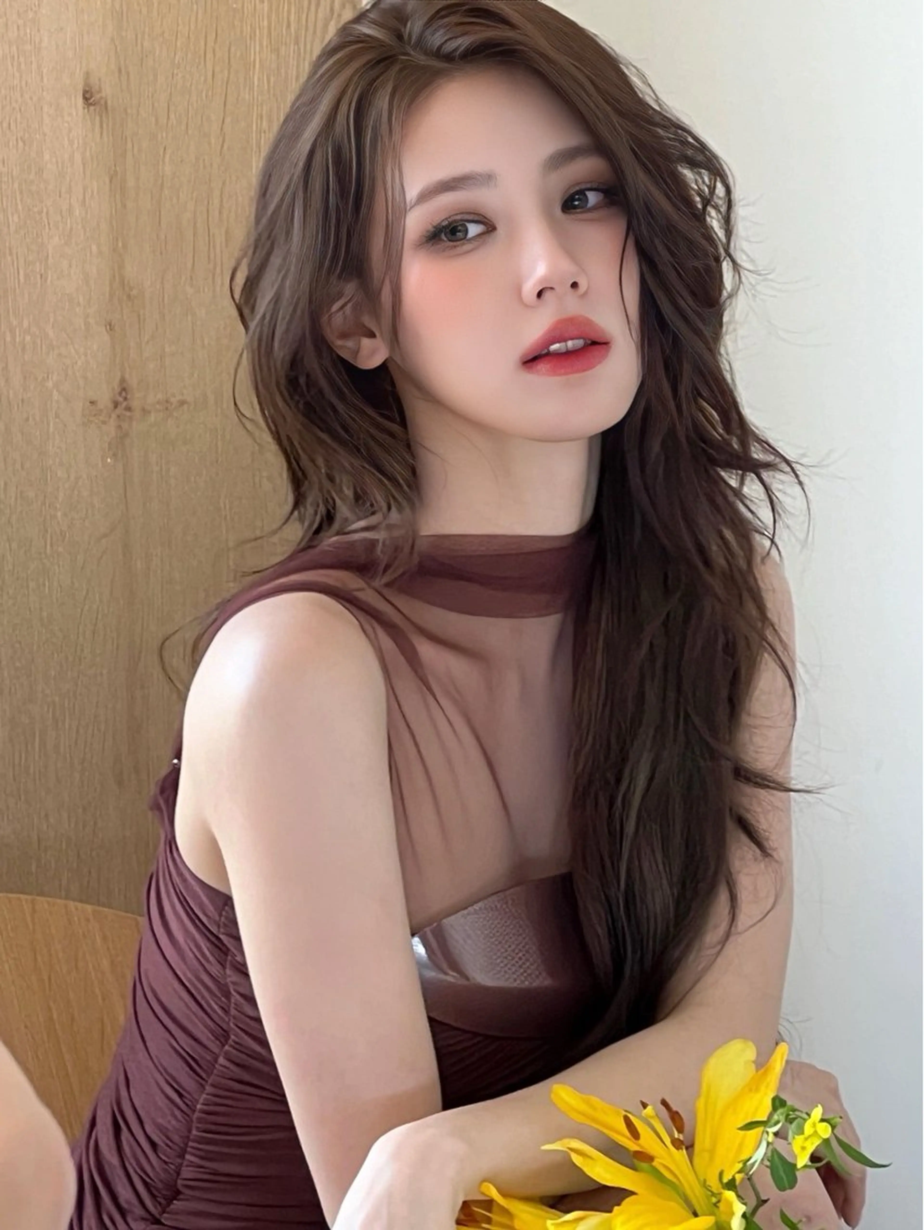 ロング カット ヘアカラー トリートメント 海野翔吾🇨🇳 ワンホンレイヤーのヘアスタイル