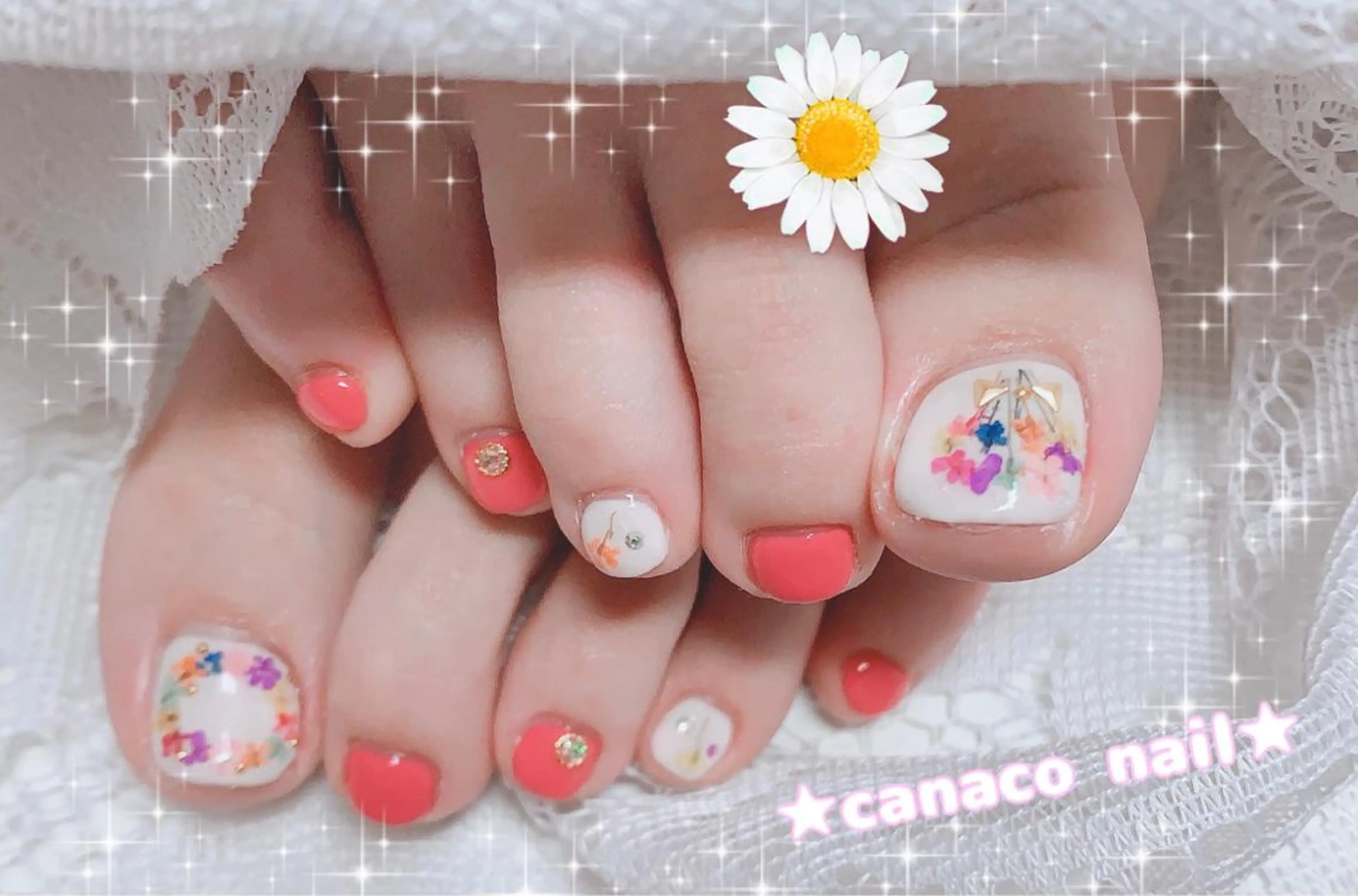 ネイル アートネイル フラワーネイル フットネイル ジェルネイル パラジェル ベテランネイル cnc  nailのネイルデザイン