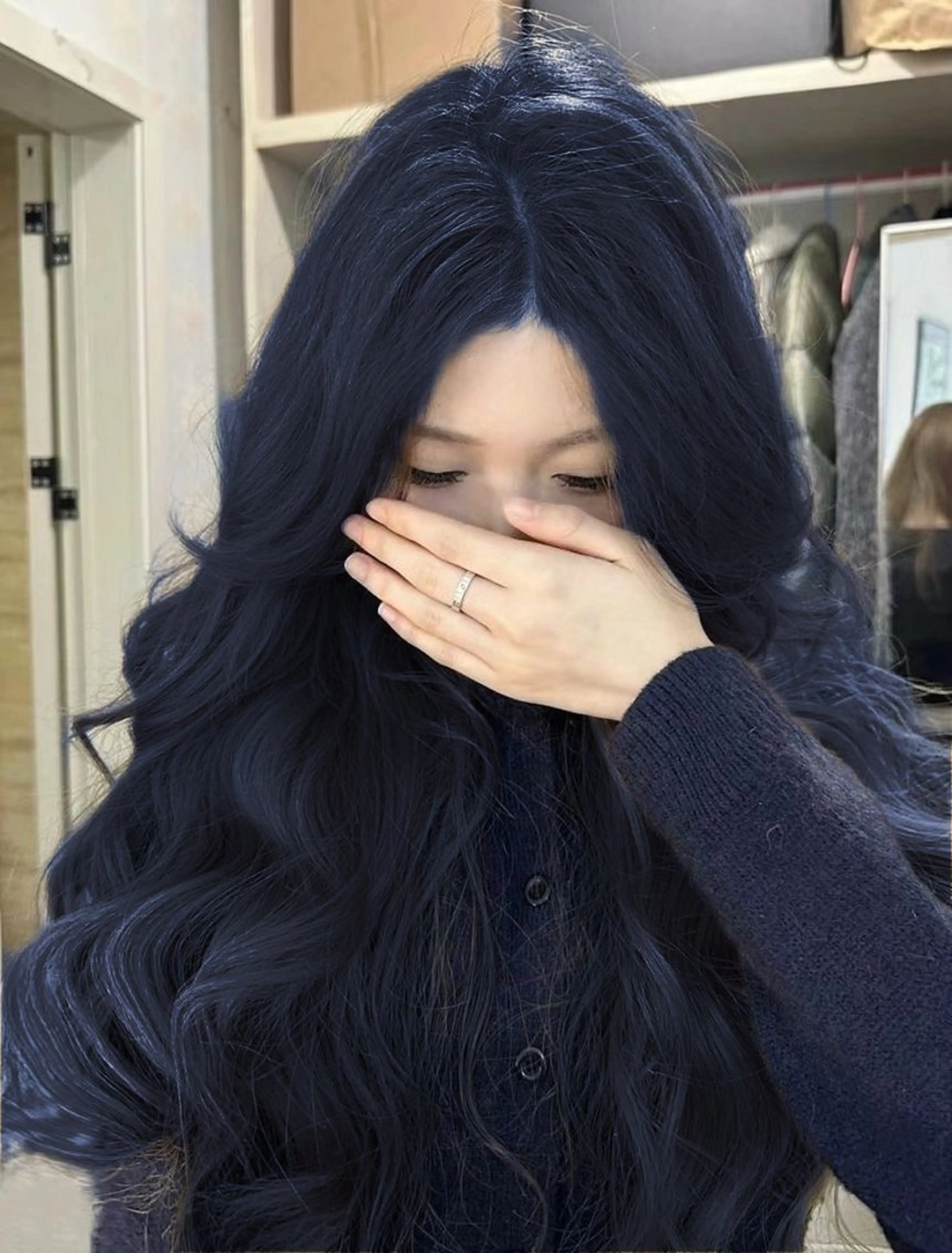 ロング カラー ネイビーカラー ブリーチなし🌼トレ ンド🌼似合わせのヘアスタイル