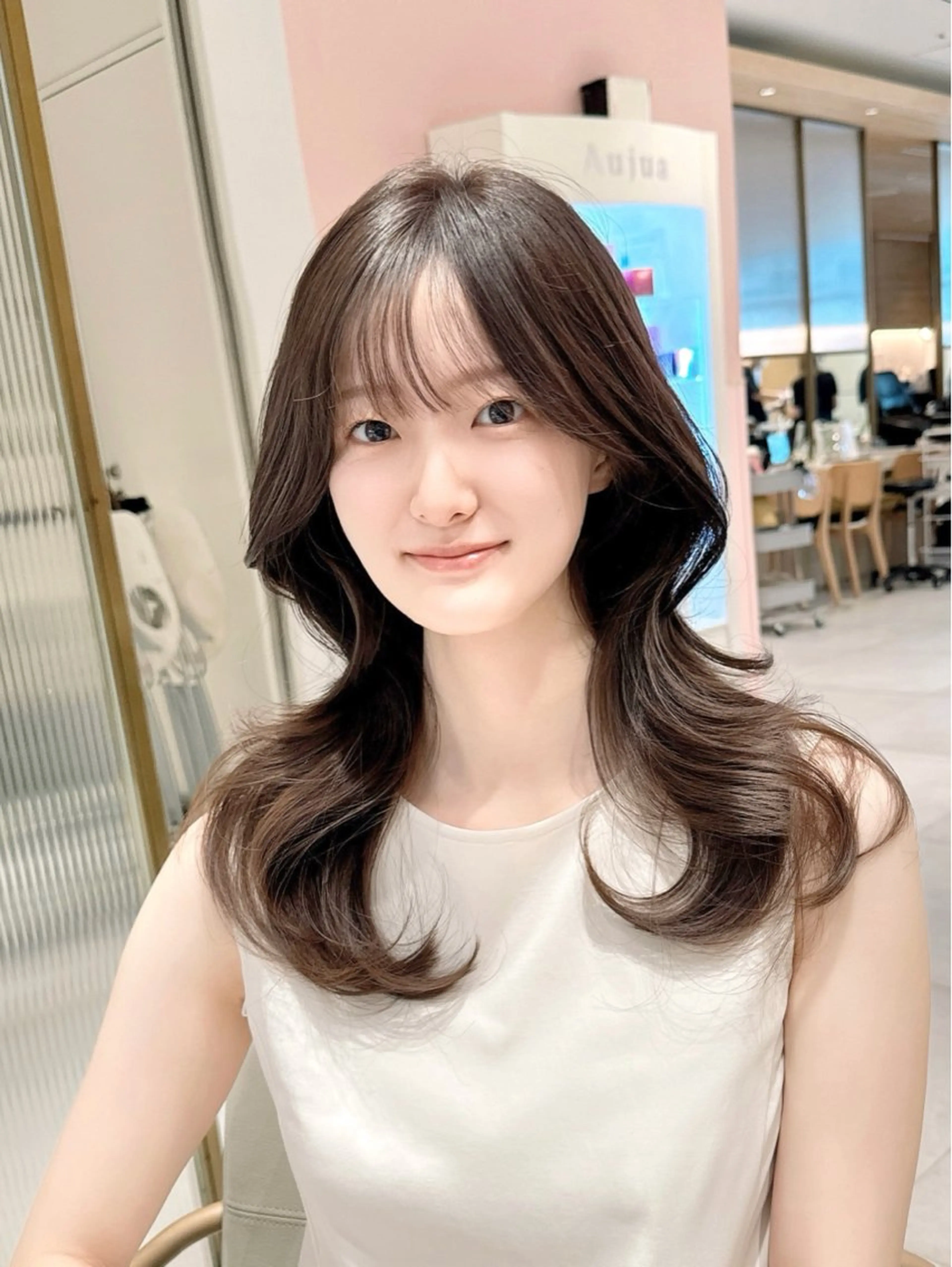 ミディアム カラー カット ヘアカラー トリートメント ヘッドスパ ヘアセット 韓国ヘア/レイヤー/ 顔まわり/りょーとのヘアスタイル