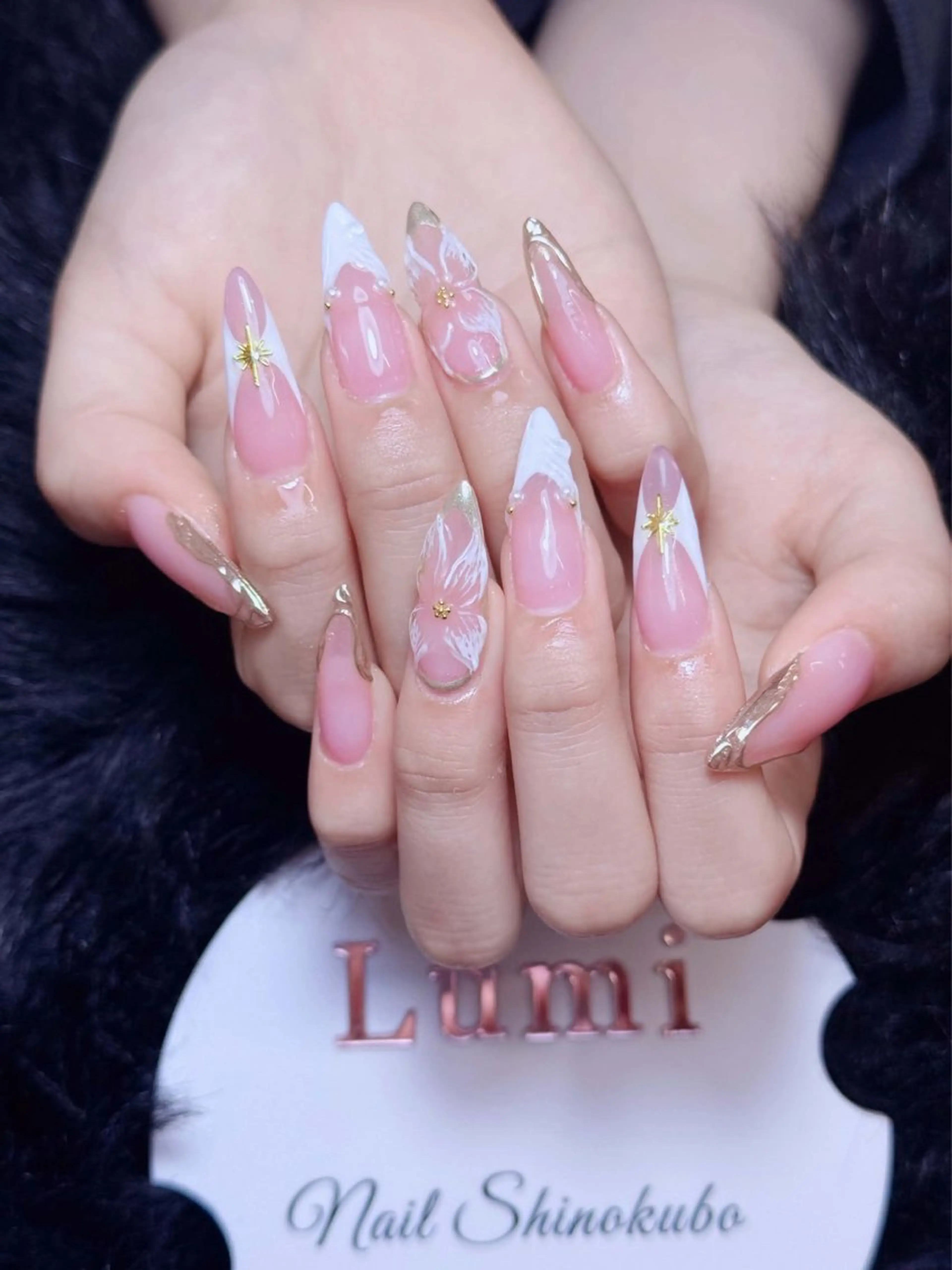 ネイル オーロラネイル チークネイル 長さ出し フレンチネイル 韓国ネイル ハンドネイル Lumi Shinokuboのネイルデザイン
