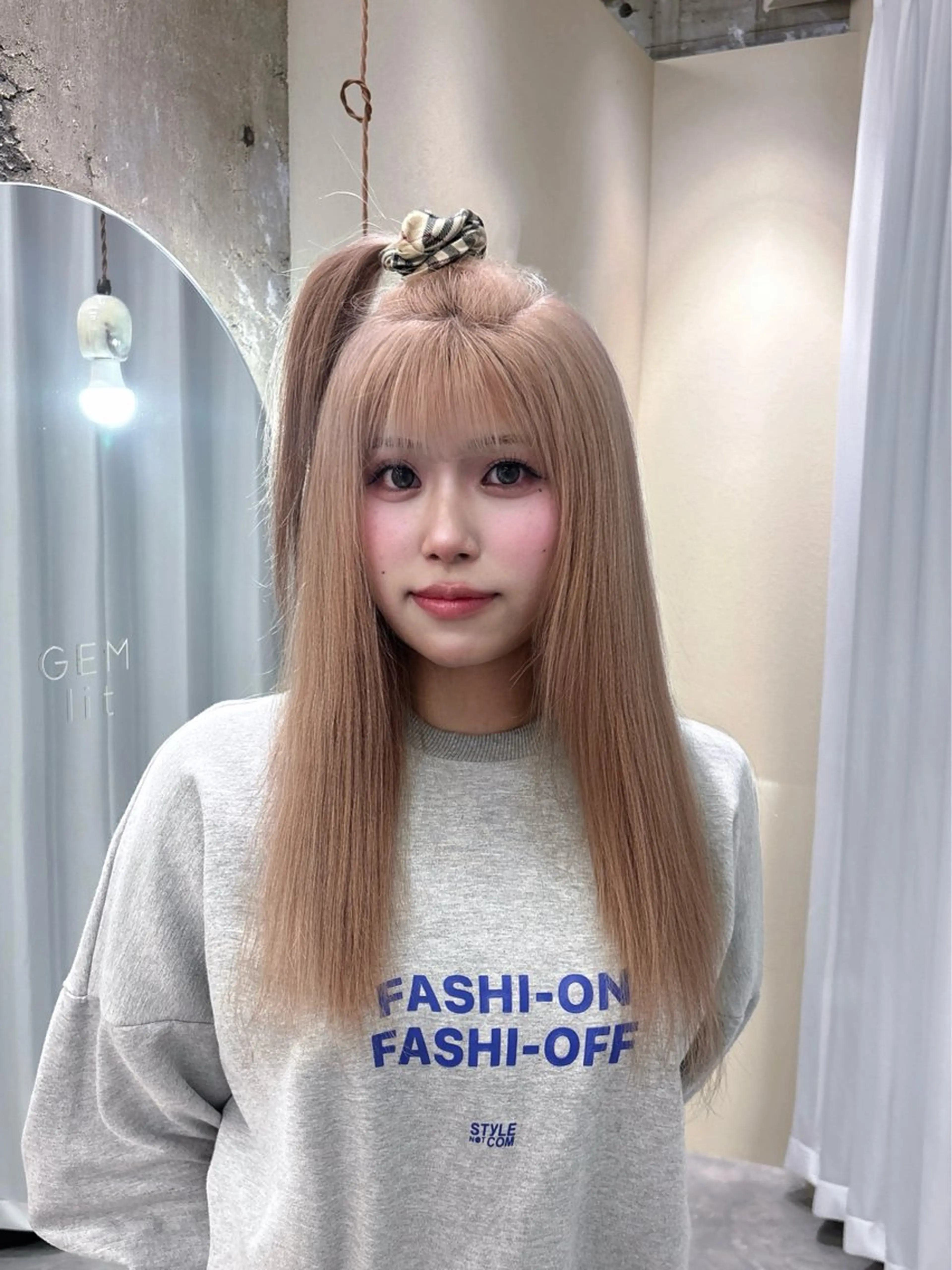 セミロング カラー ベージュカラー ミルクティーベージュ ピンクカラー ヘアカラー 名駅/GEM lit risaのヘアスタイル