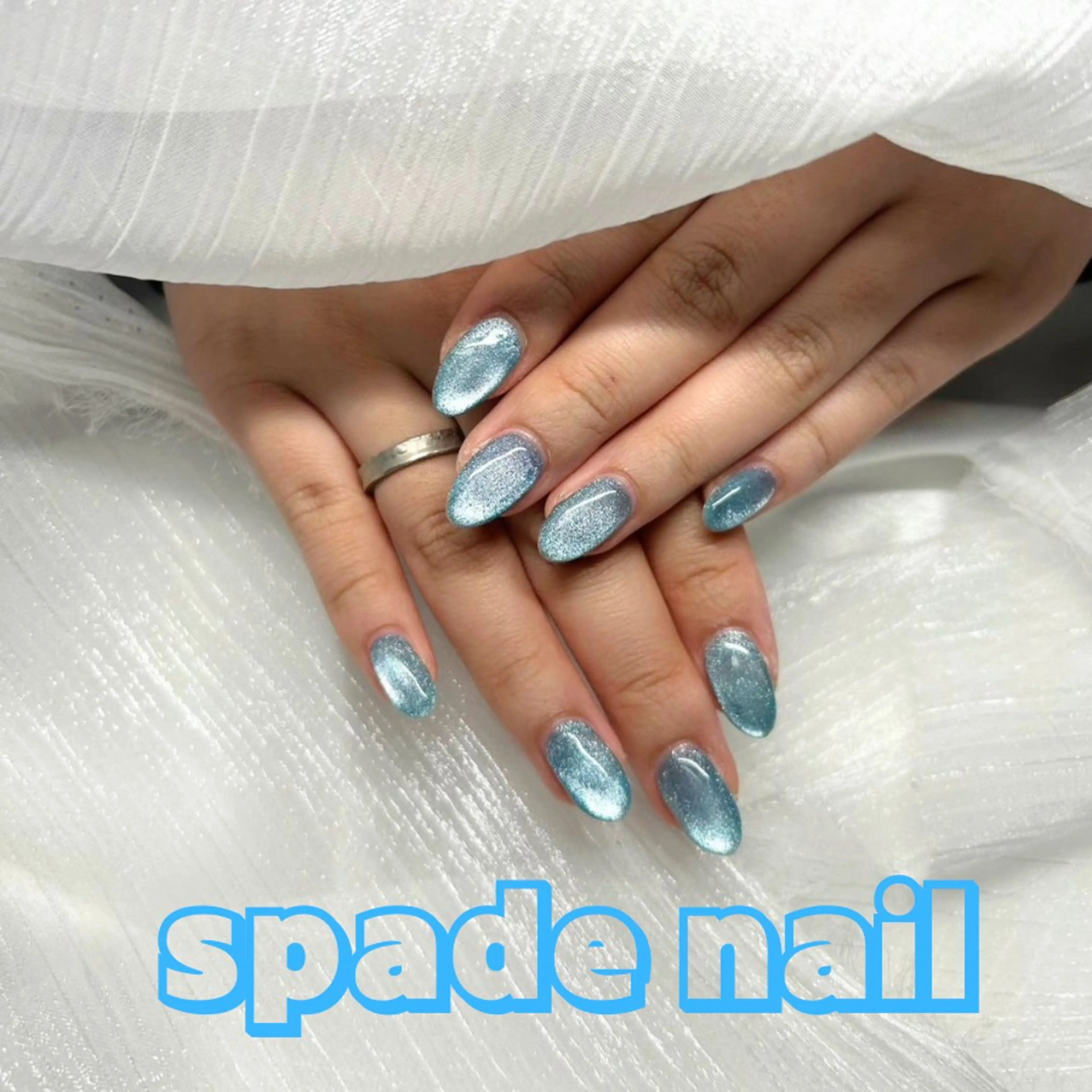 ネイル ブルー ジェルネイル マグネットネイル パラジェル シンプルネイル ハンドネイル Spade nail(大名)のネイルデザイン