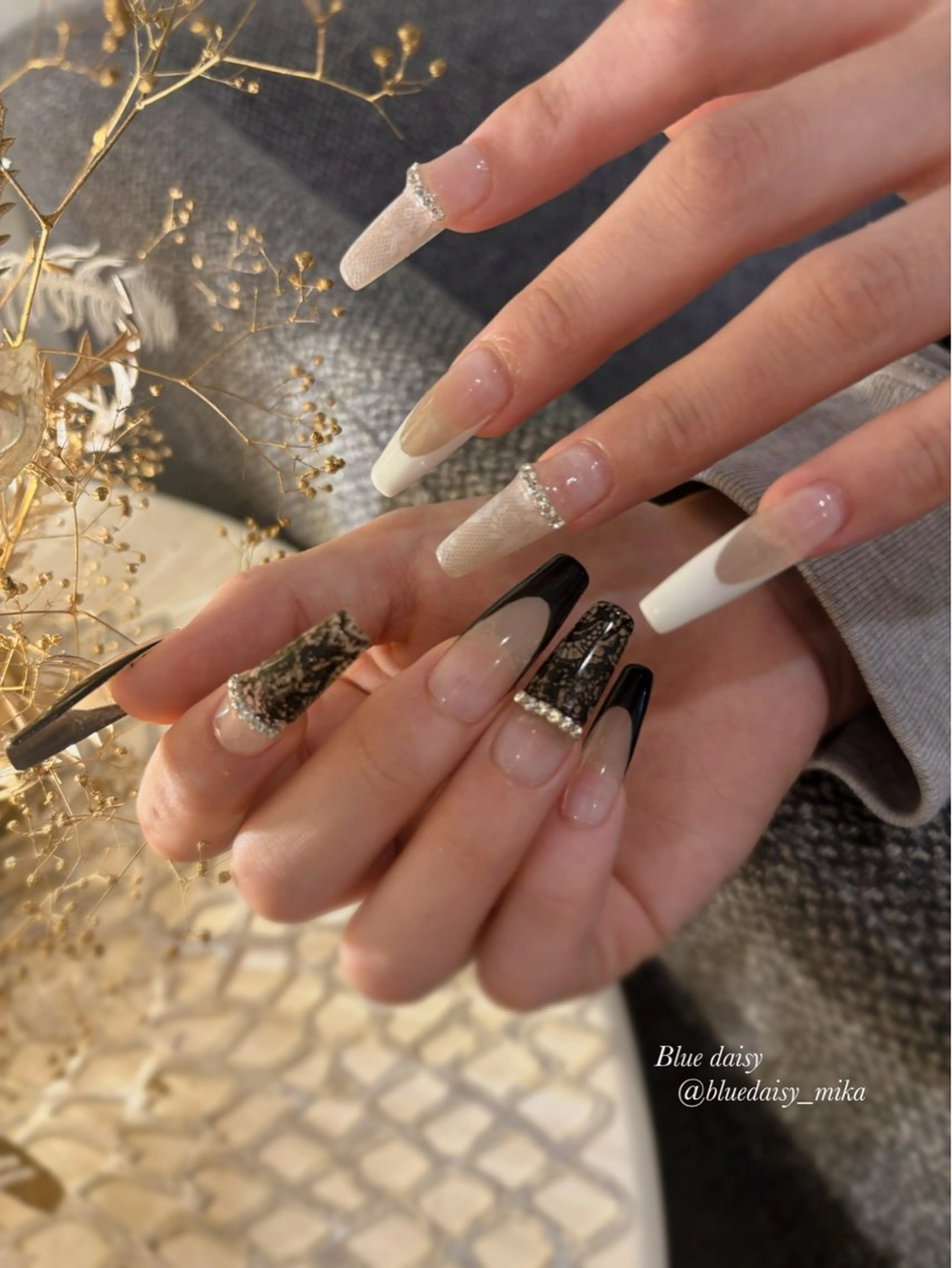 ネイル アートネイル レース Blue daisy 栄本店のネイルデザイン
