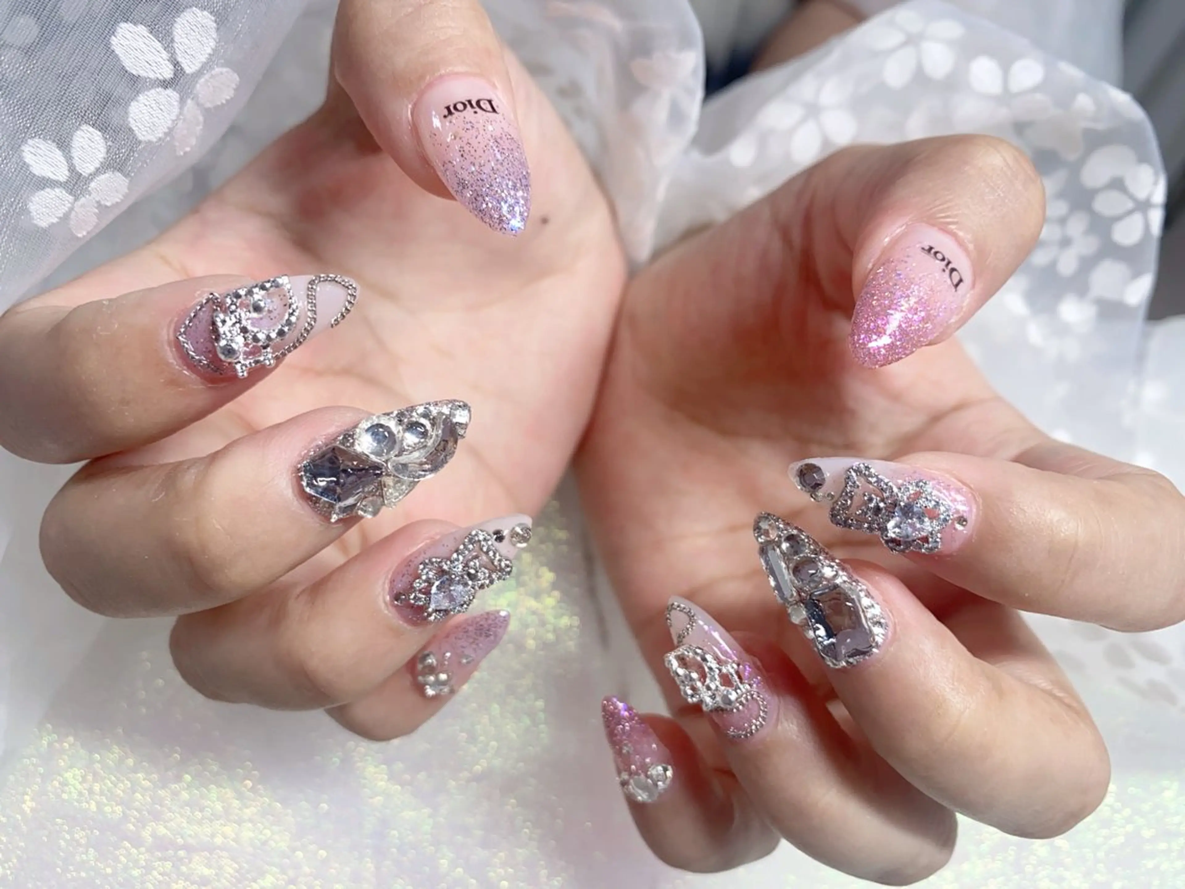 ネイル 長さ出し ジェルネイル キラキラネイル 大理石ネイル(マーブル) ニュアンスネイル Morpho nailのネイルデザイン