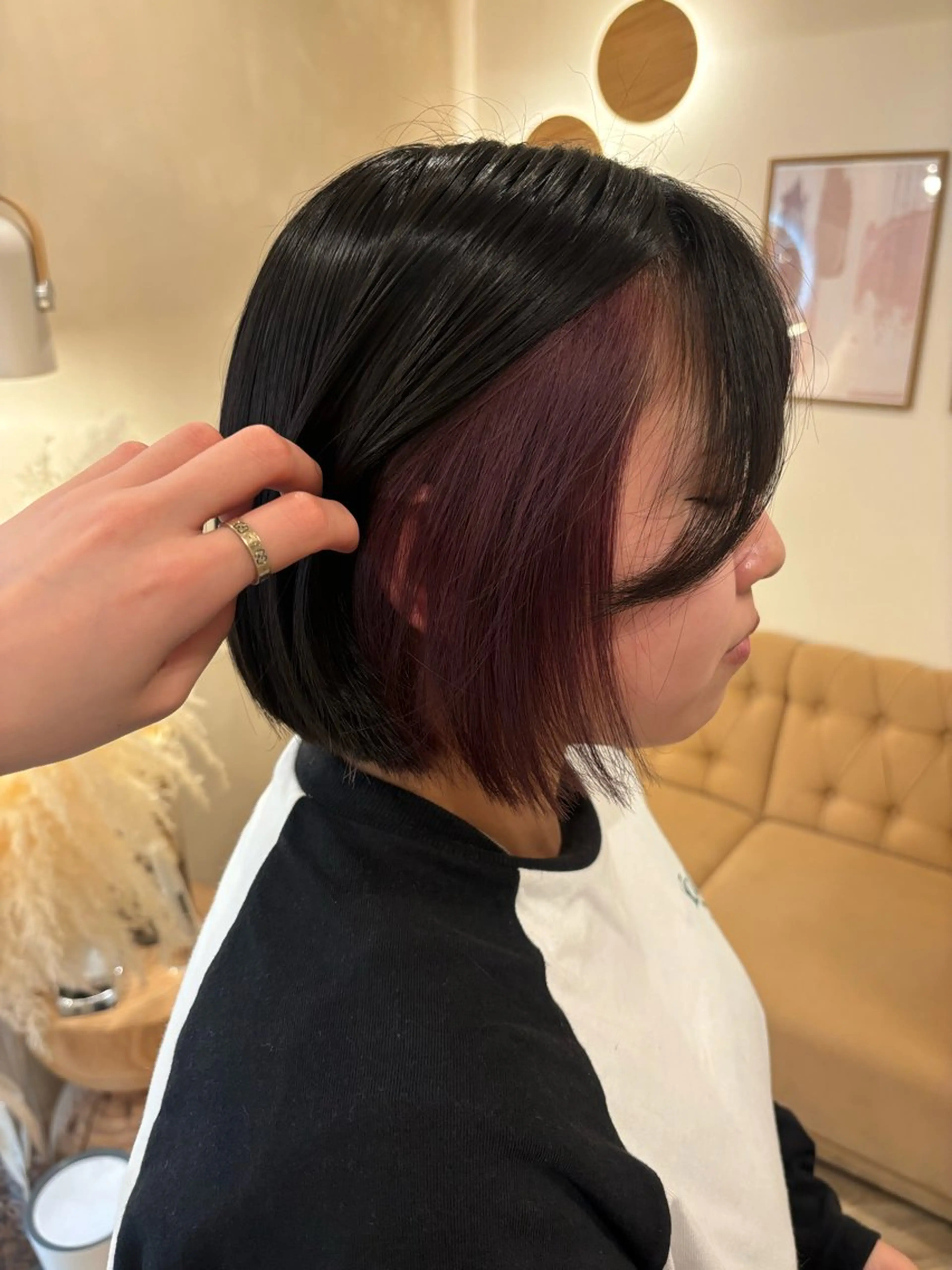 ミディアム カラー カット ヘアカラー トリートメント ミルクティ/ピンク/ レイヤー/yuriaのヘアスタイル