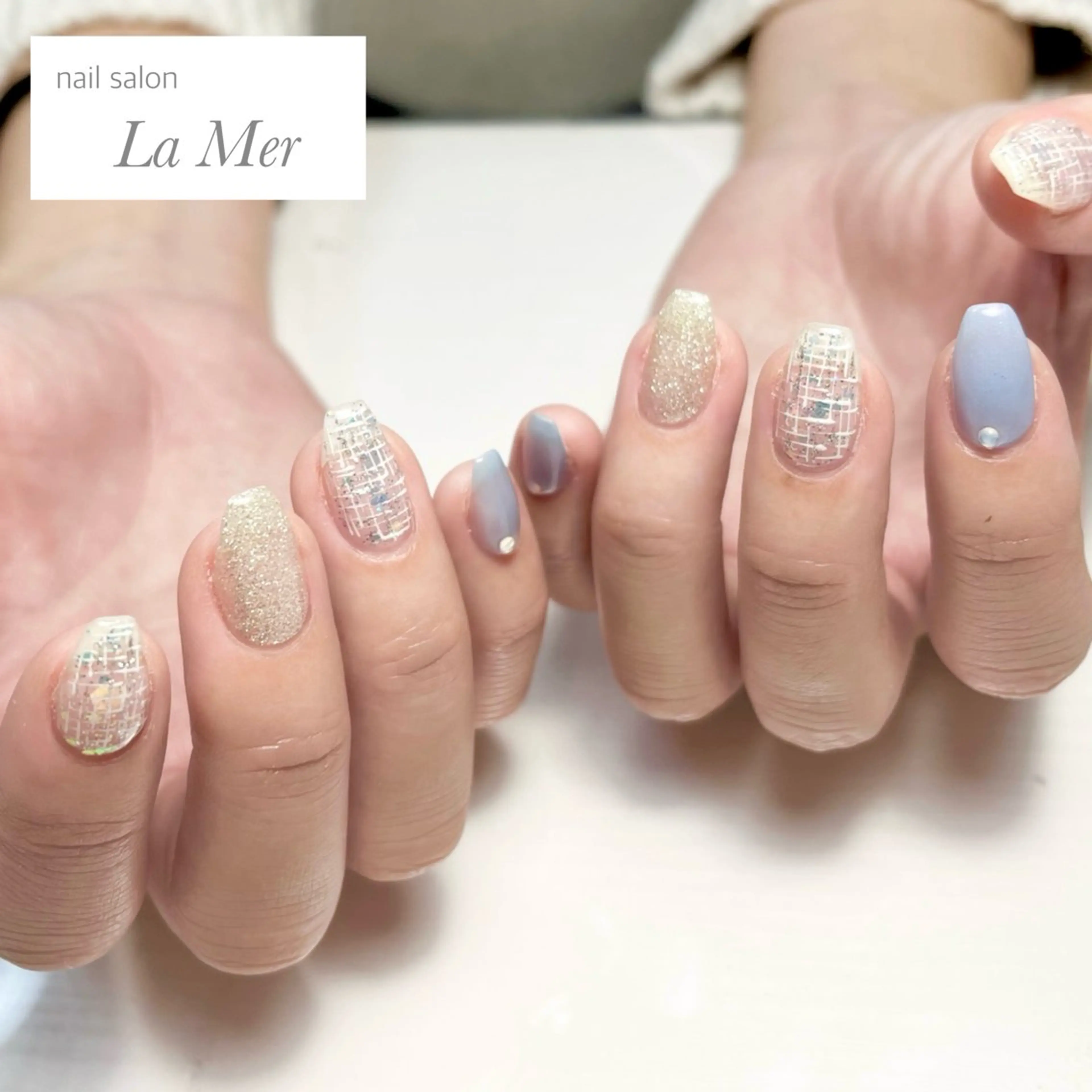 ネイル オーロラネイル ブルー クリアネイル キラキラネイル ラメ(グリッター) nailsalon La Merのネイルデザイン