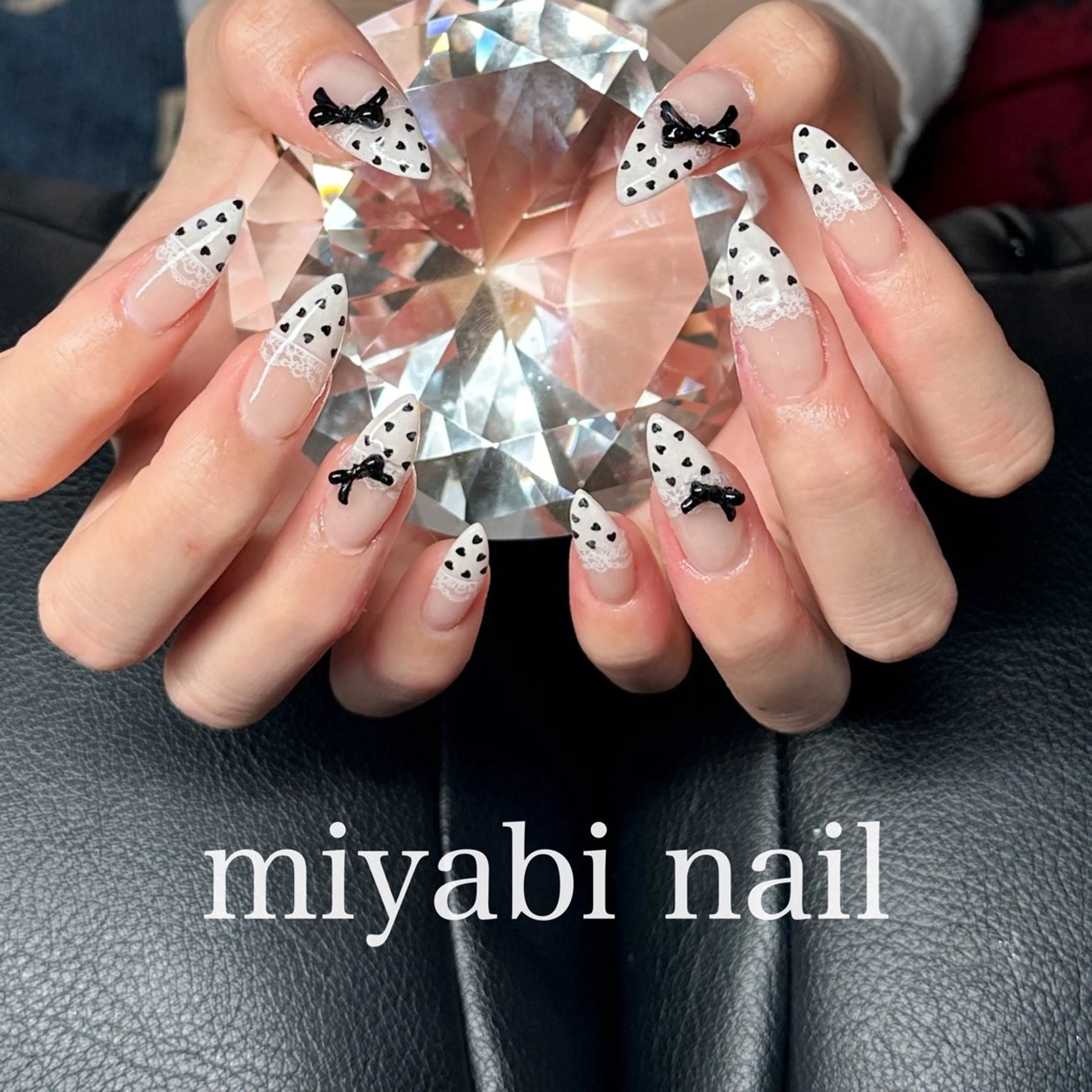 ネイル フレンチネイル ハート レース 持ち込み リボン ハンドネイル miyabi nail 桂川駅近くのネイルデザイン