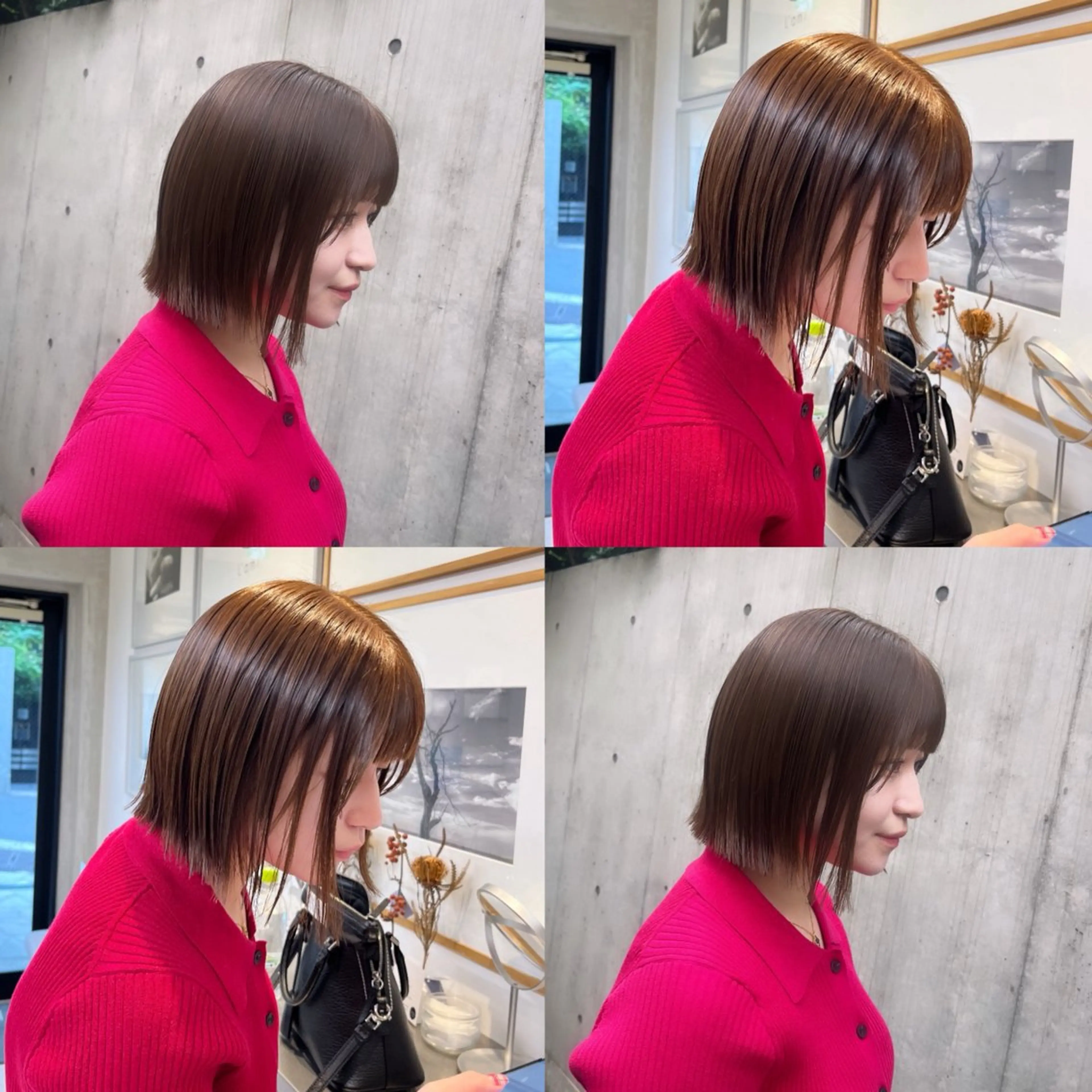 ショート カラー ベージュカラー 透明感カラー オリーブベージュ ボブ 外ハネヘア カット ヘアカラー トリートメント ヘッドスパ ヘアセット カジュアルを女っぽく 𝗮𝘆𝗮𝗰𝗼のヘアスタイル