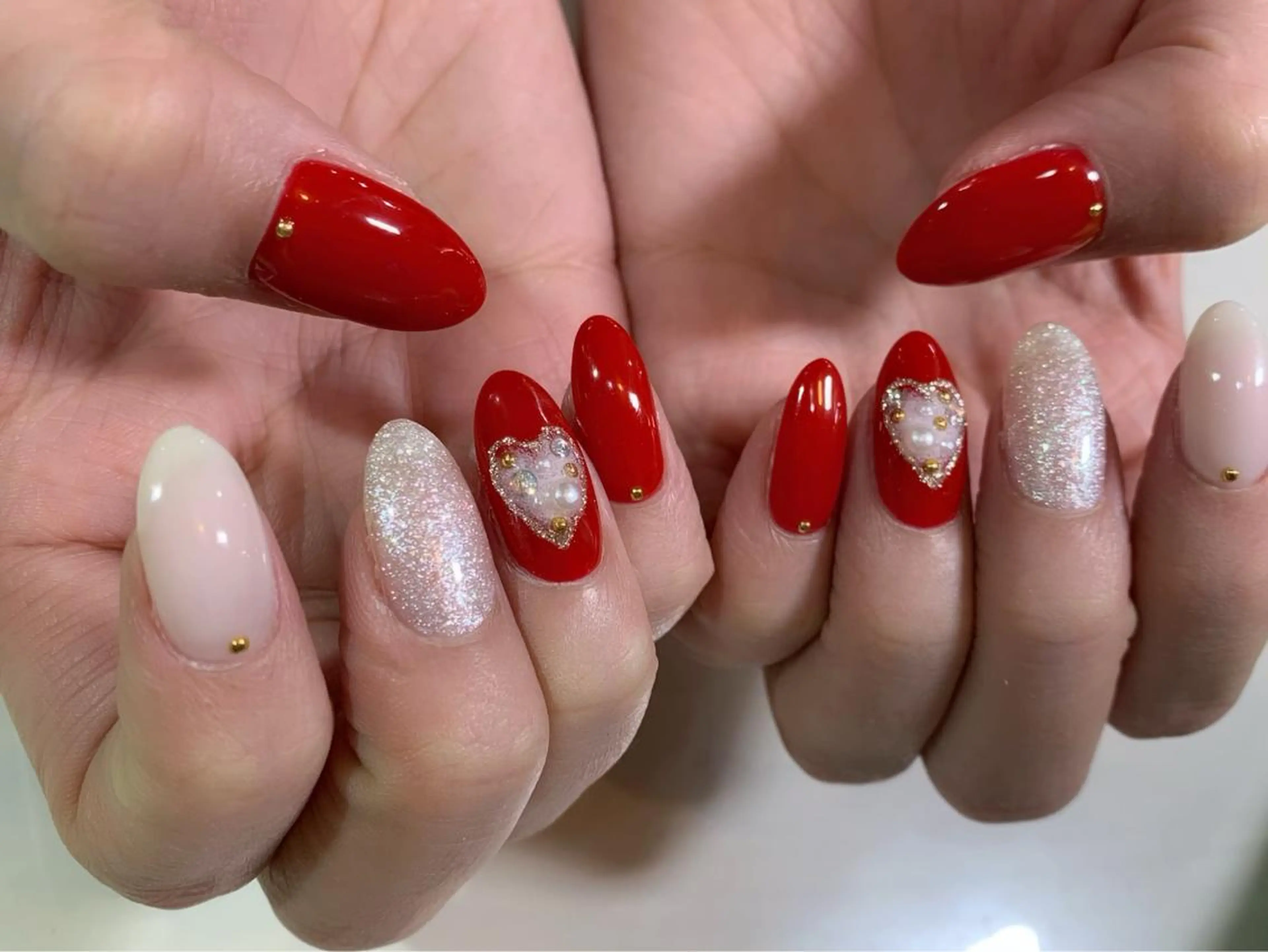 ネイル アートネイル ハート 赤色 hashimoto naoのマツエク・マツパデザイン