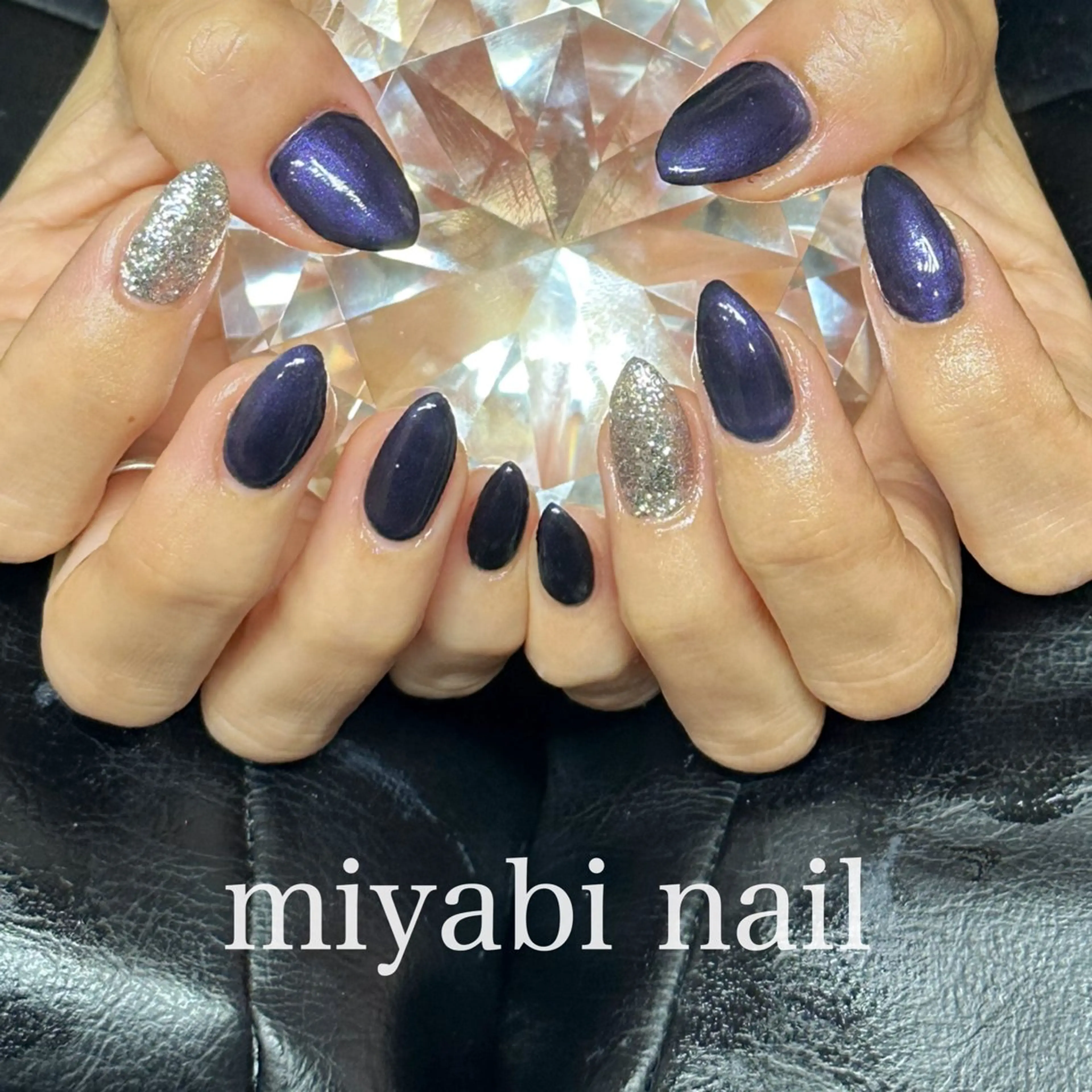 ネイル 持ち込み ネイビー シルバー 春ネイル ハンドネイル miyabi nail 桂川駅近くのネイルデザイン