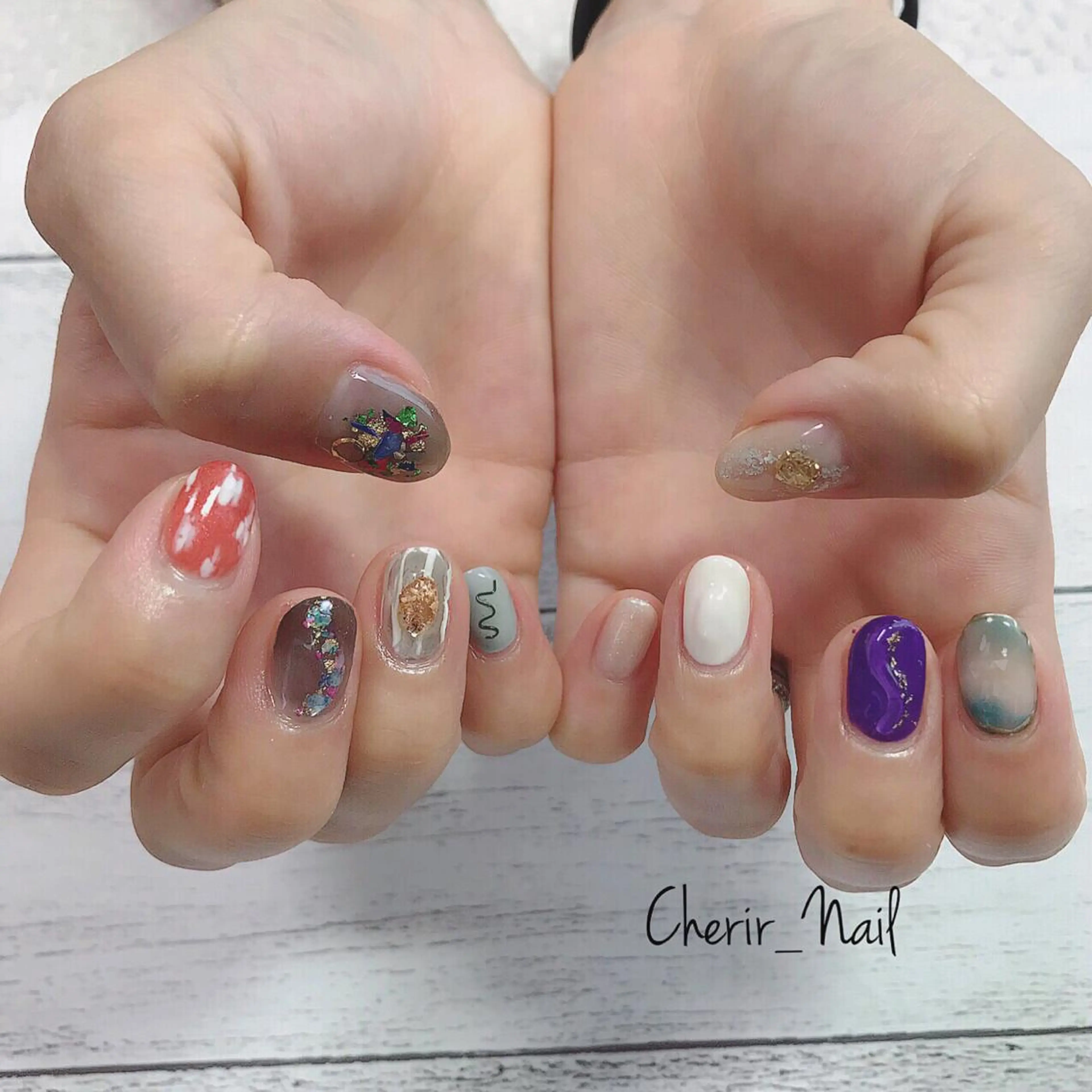 ネイル アートネイル クリアネイル ミラーネイル ニュアンスネイル ワンカラーネイル ハンドネイル Cherirnail kaoriのネイルデザイン