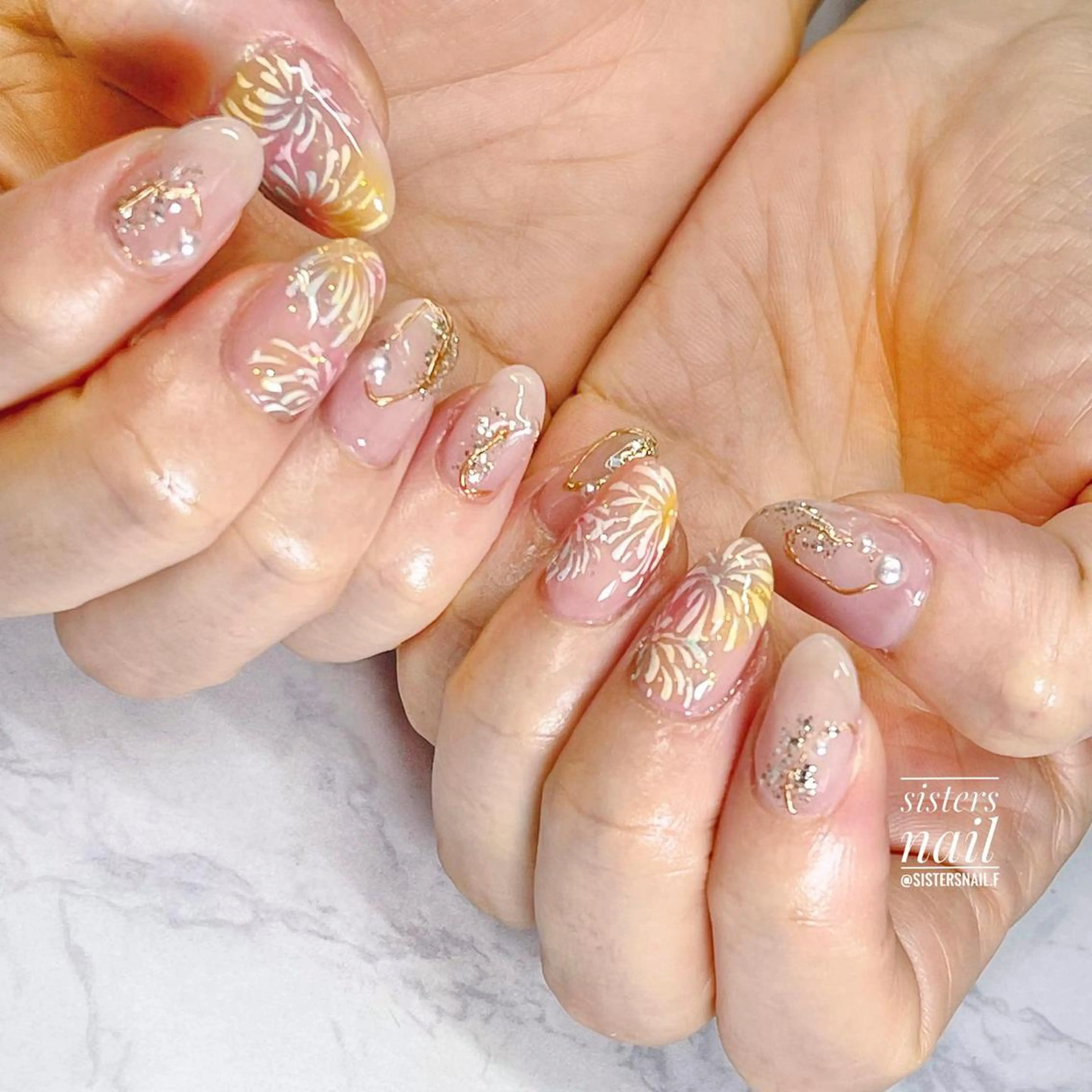 ネイル アートネイル ミラーネイル ニュアンスネイル オフィスネイル 夏ネイル sisters nail.fのネイルデザイン