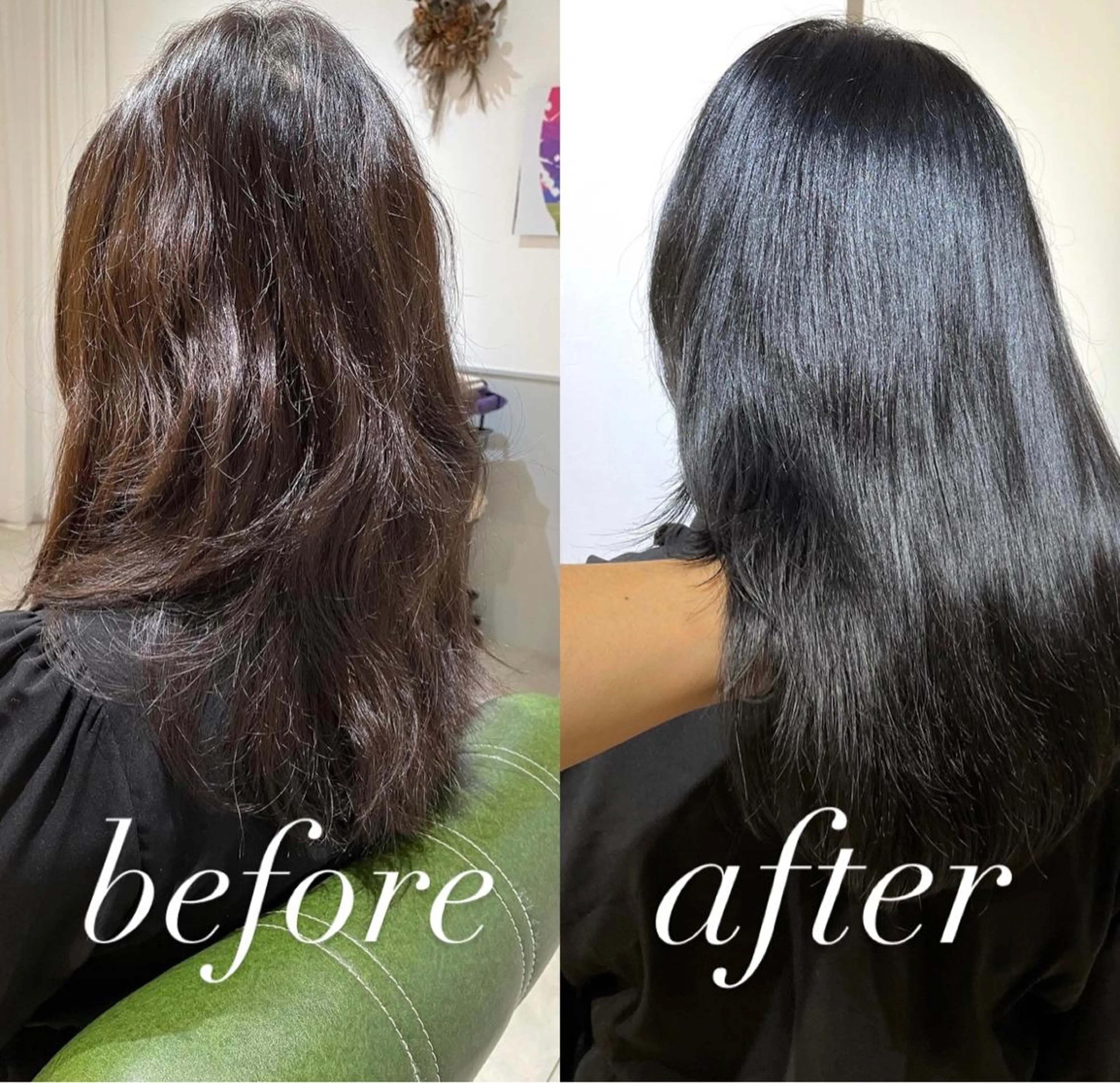 セミロング カラー 黒髪 ブルーカラー ブルーブラック カット ヘアカラー トリートメント eins.hair所属・過去一の柔髪ヘア 🌿einshairのヘアスタイル