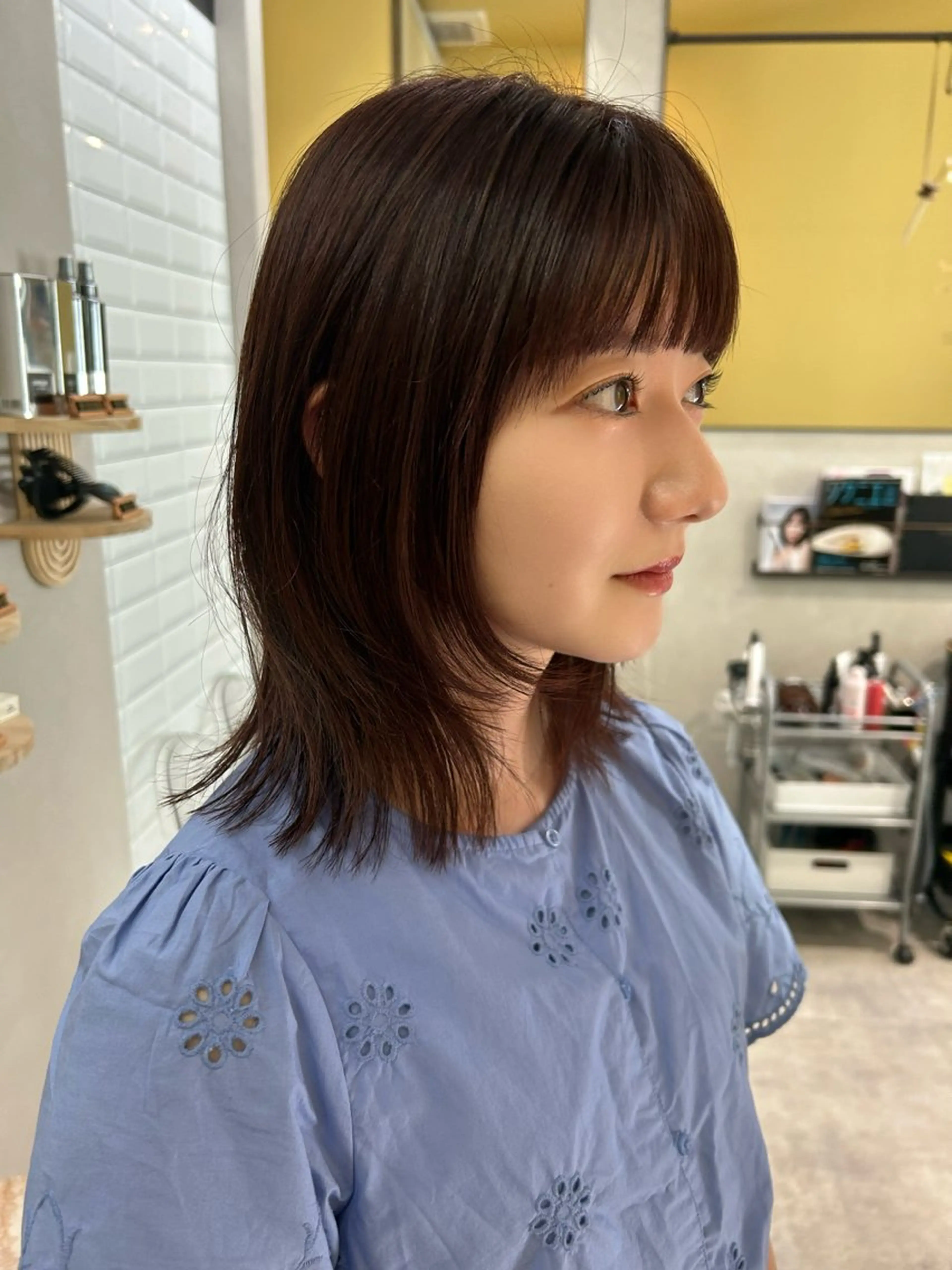 ミディアム カラー ミディアムレイヤー ブラウンカラー レッドカラー レッドブラウン レイヤーカット カット ヘアカラー トリートメント hub hair レイヤー/透明感のヘアスタイル