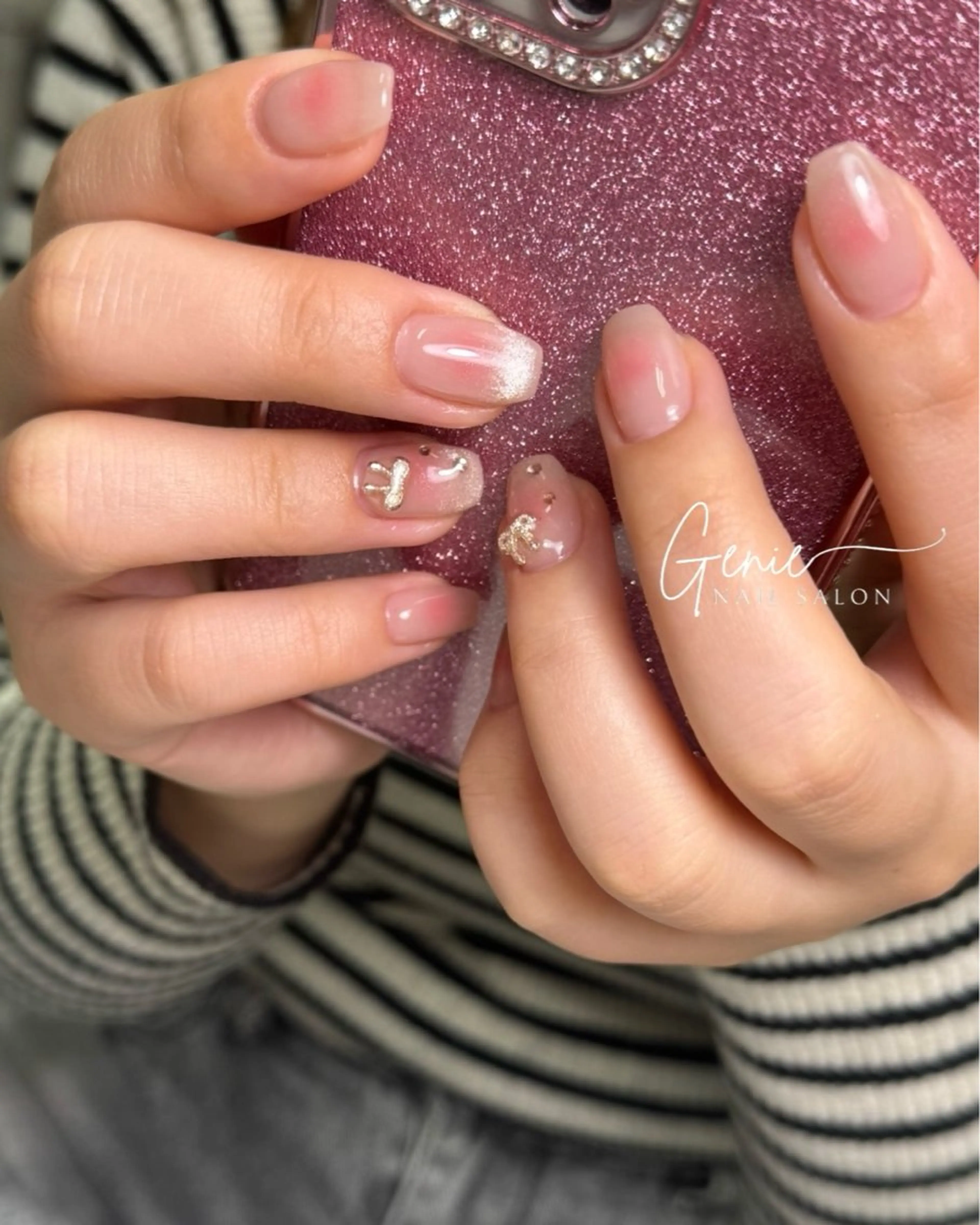 ネイル チークネイル リボン ハンドネイル Nail salon Genieのネイルデザイン