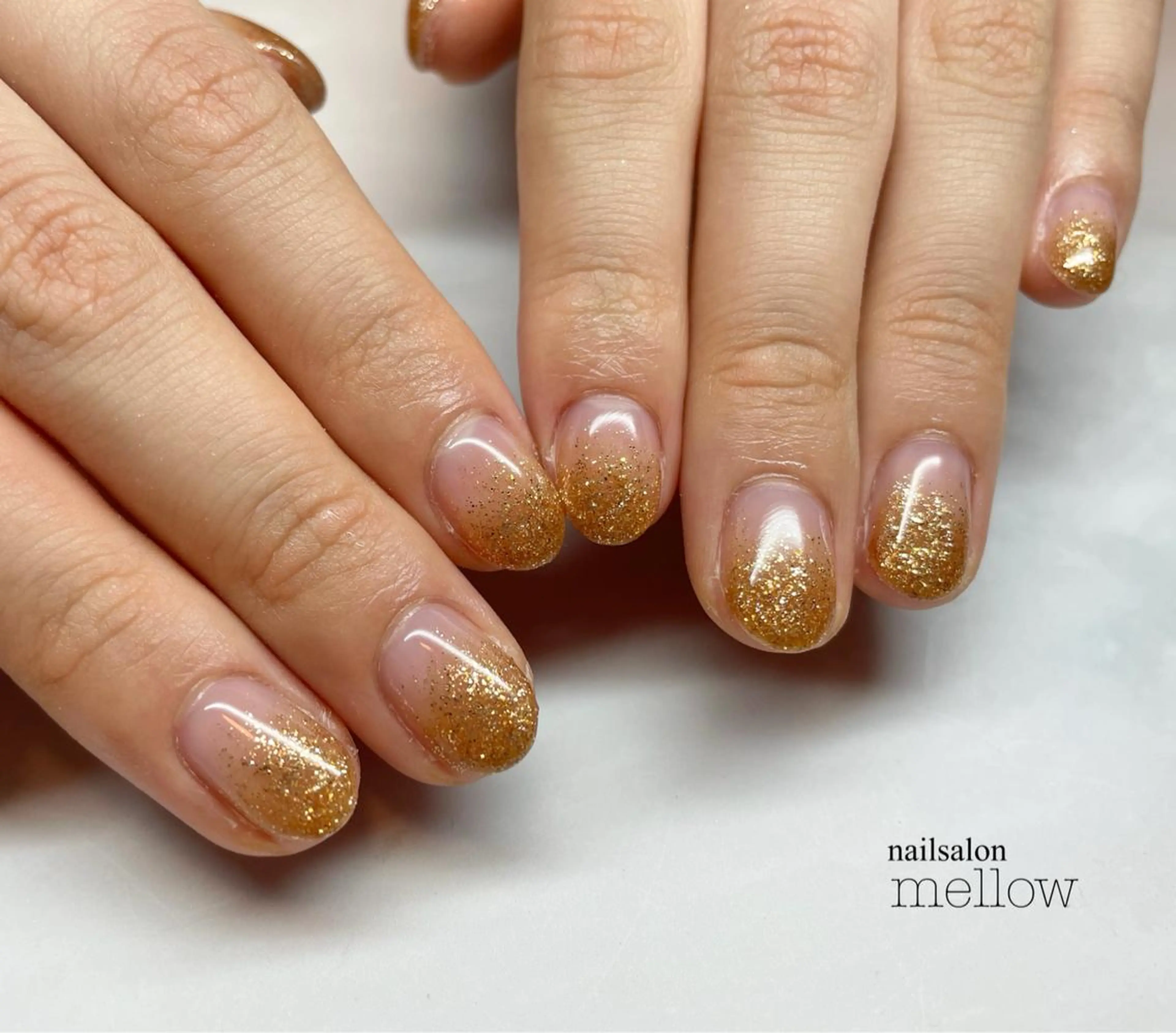 ネイル グラデーション ラメ(グリッター) オレンジ 大山 浩美のネイルデザイン