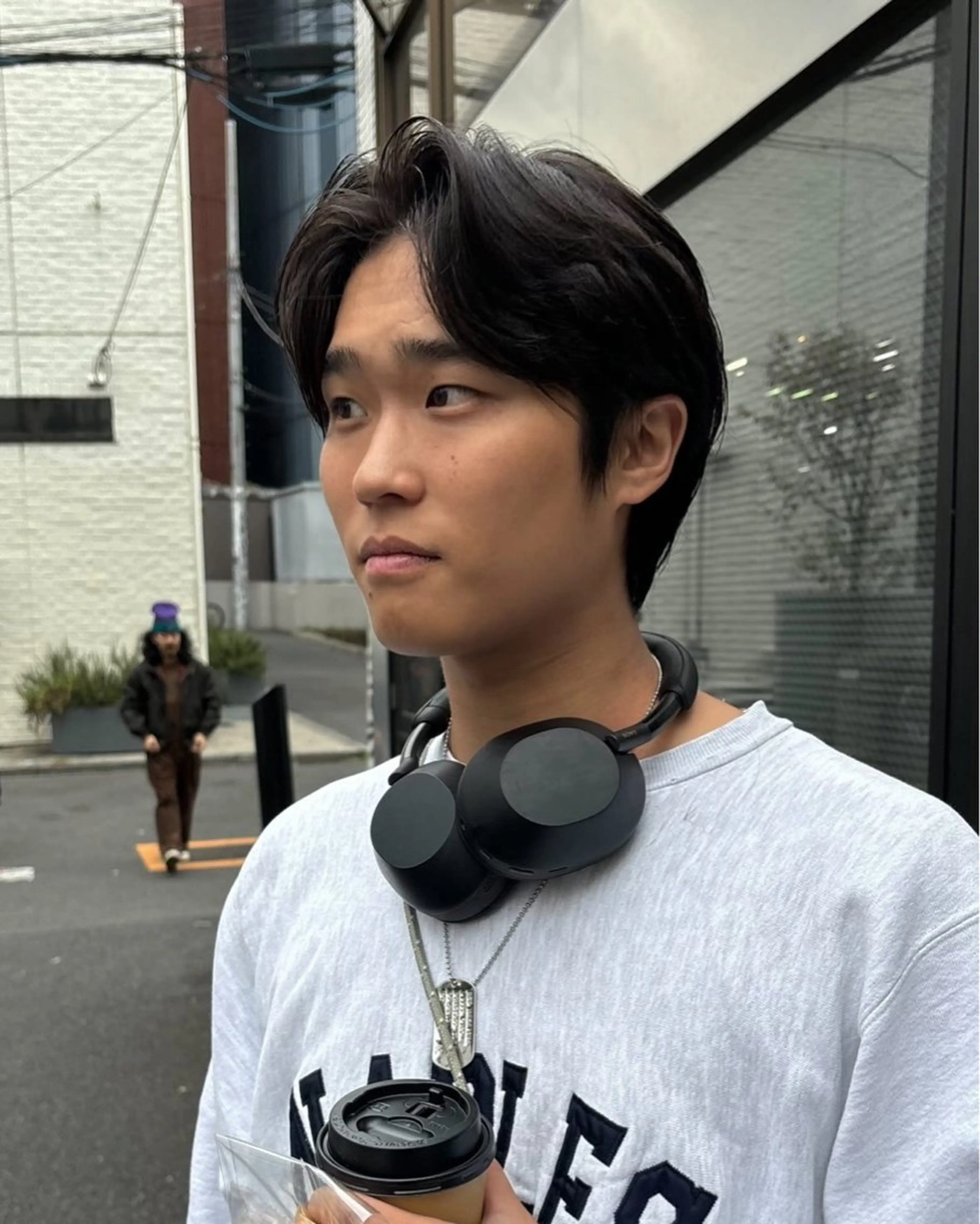 ミディアム メンズ ミディアムパーマ センターパート メンズパーマ 渋谷/原宿/メンズ/ コヤマトモヤのヘアスタイル