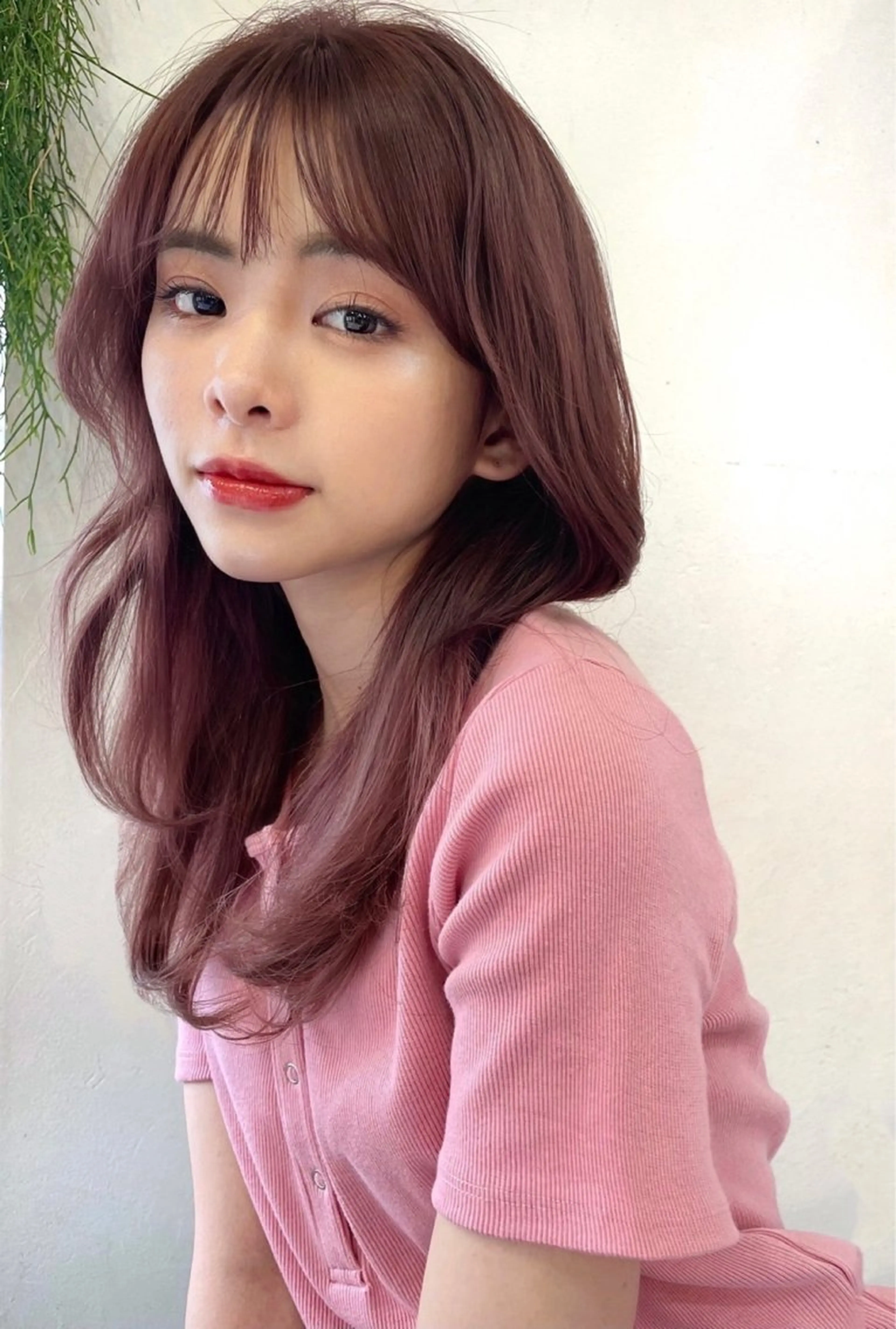 セミロング カラー ブリーチ ブリーチなしカラー ピンクカラー 顔まわりレイヤー レイヤーカット 【韓国ヘア×透明感 カラー】笹谷 莉未のヘアスタイル