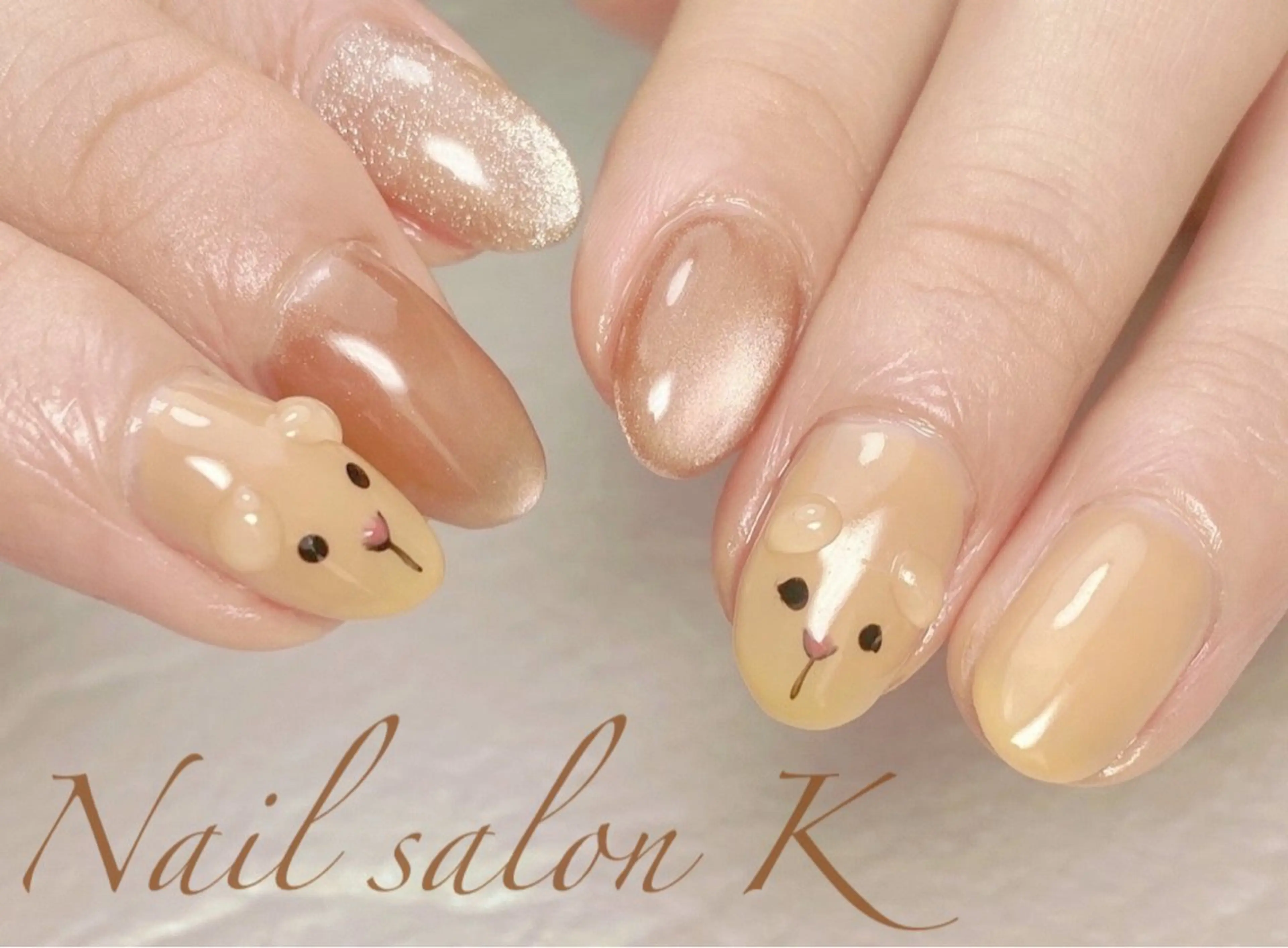 ネイル ブラウン フラッシュネイル マグネットネイル ハンドネイル Nail Salon K 🧸美爪育成のネイルデザイン