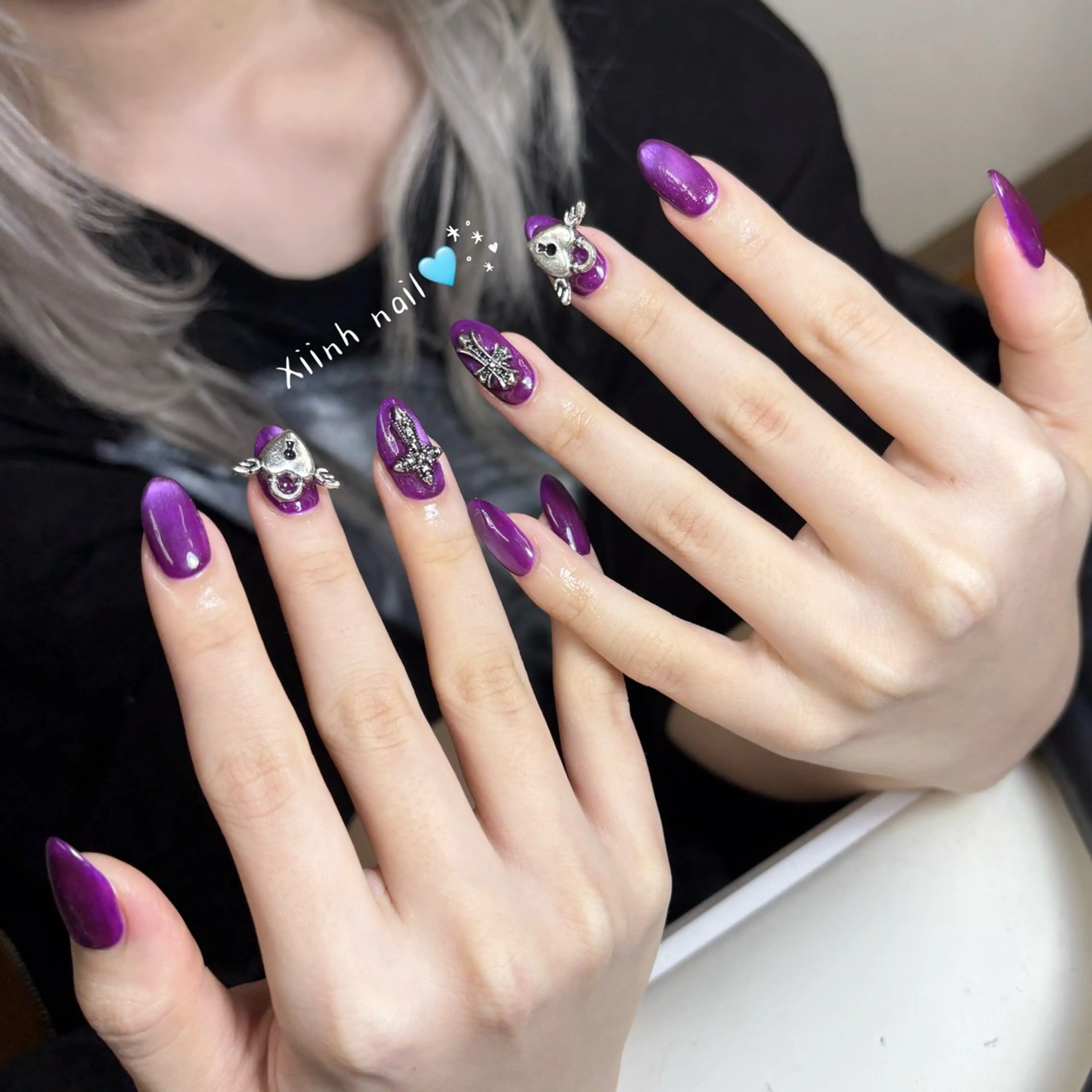 ネイル ブラウン チークネイル 桜ネイル 長さ出し フットネイル ハンドネイル XIINH NAIL SALONのネイルデザイン