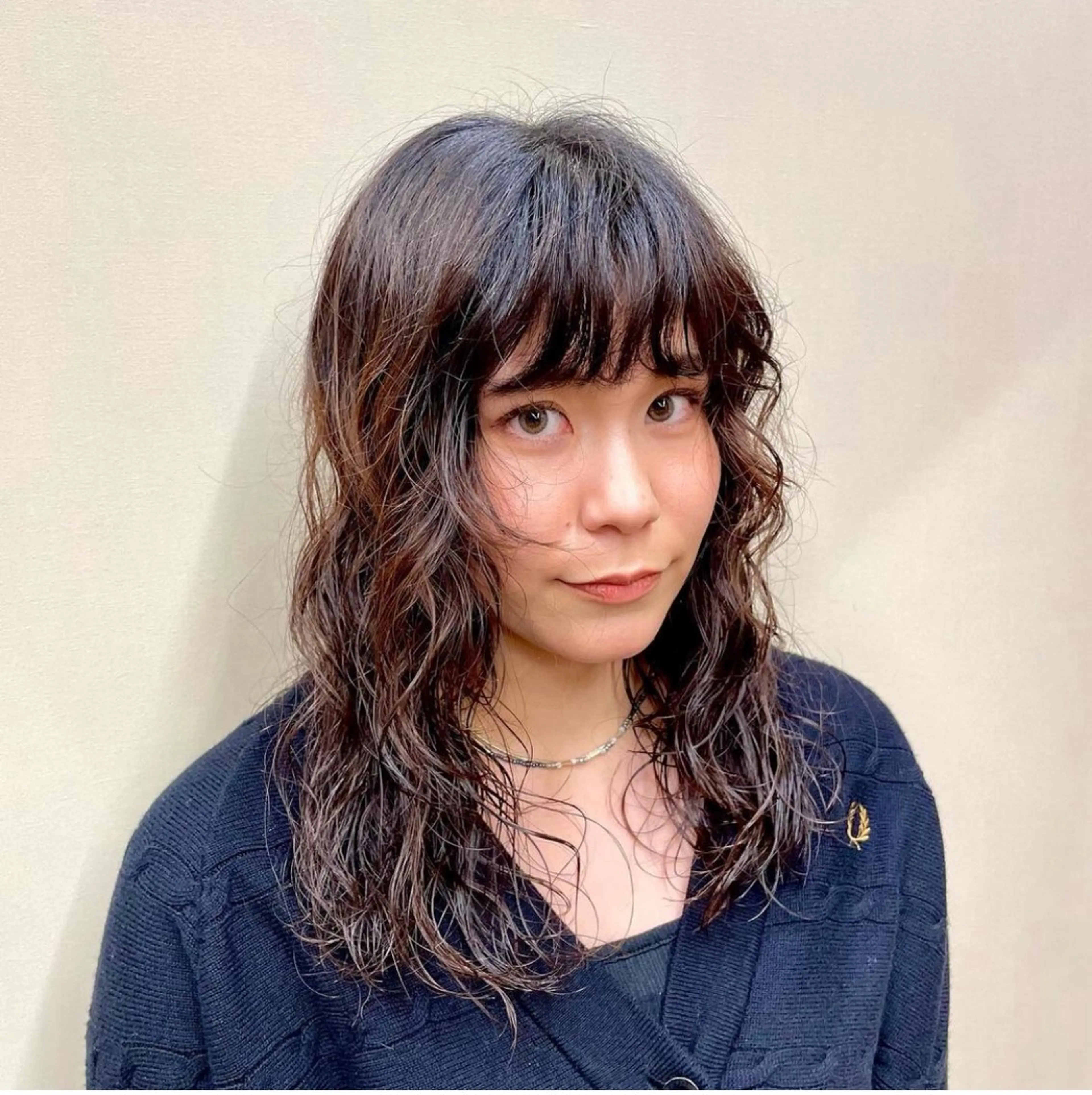 セミロング パーマ セミロングパーマ 顔周りカット ユヅキ 【8月限定クーポン】のヘアスタイル