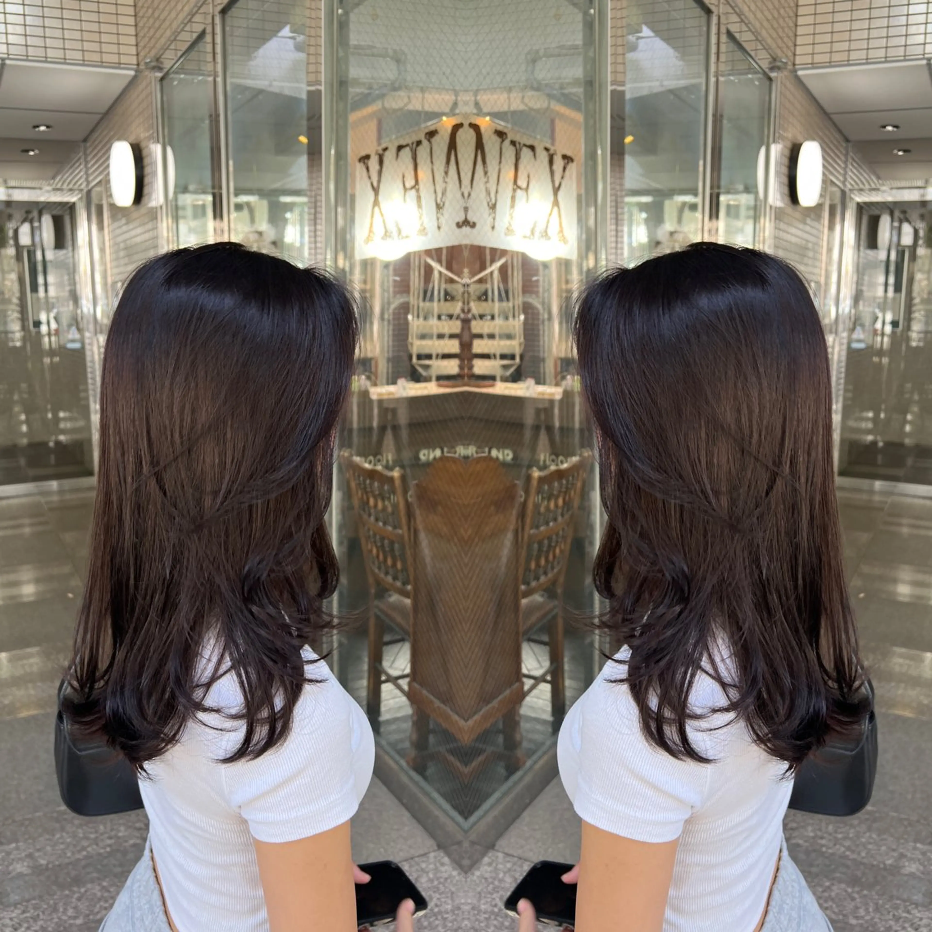 セミロング カラー レイヤーカット ヘアカラー トリートメント ハイライト/レイヤー /ハイトーン/AOIのヘアスタイル