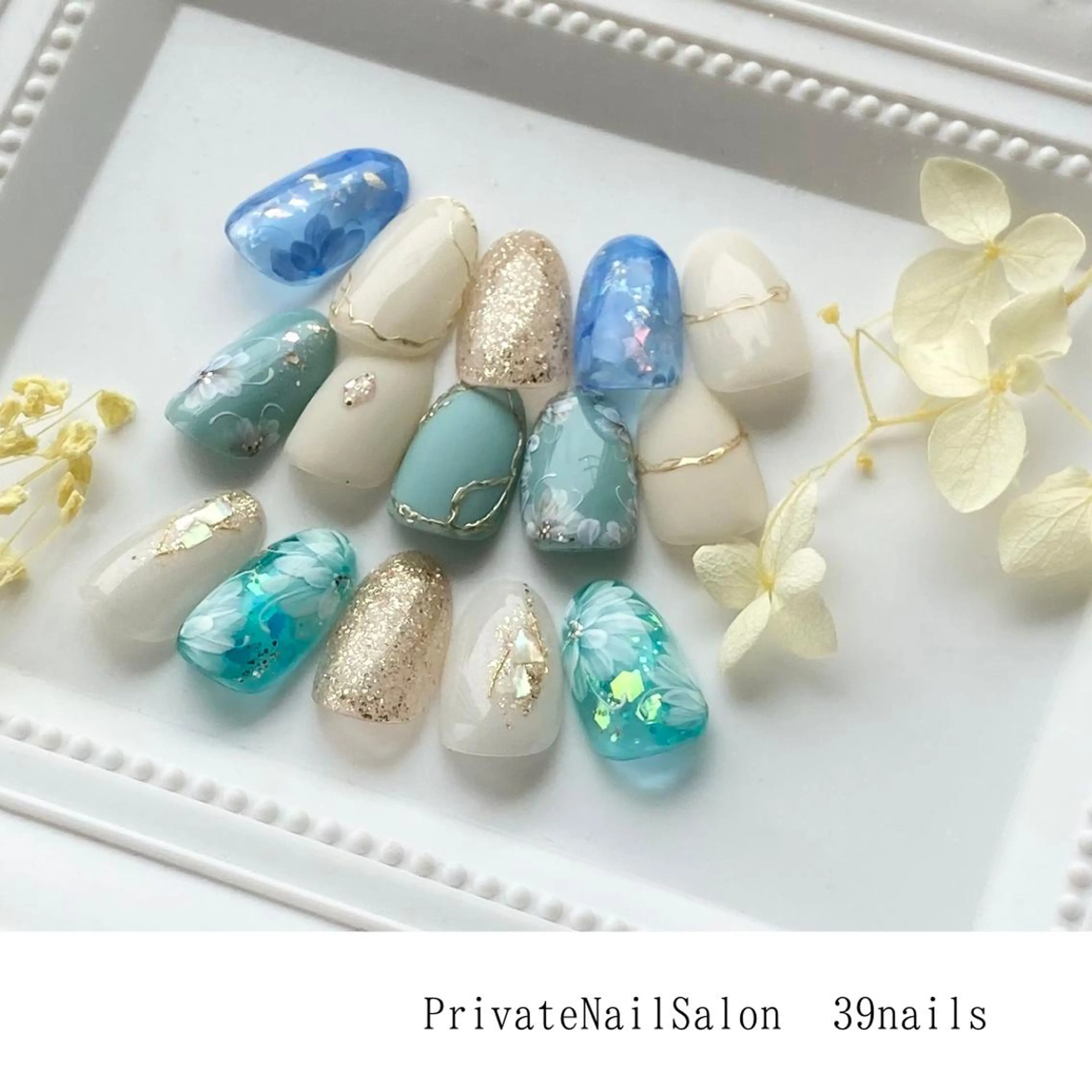 ネイル フラワーネイル ニュアンスネイル オフィスネイル 夏ネイル 39-nails EharaMikuのネイルデザイン