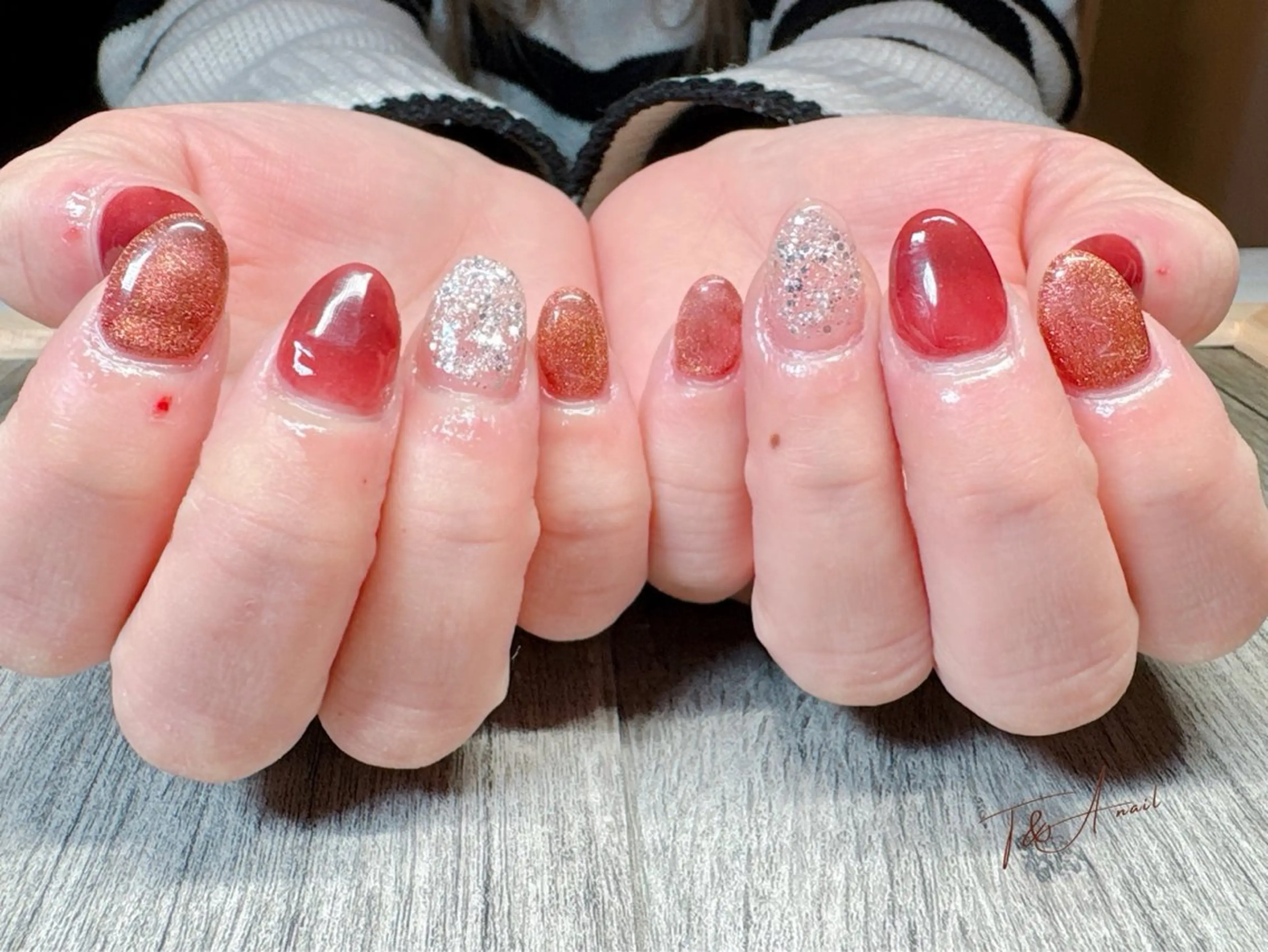 ネイル ブラウン 長さ出し ジェルネイル マグネットネイル スカルプネイル ハンドネイル T&A nailのネイルデザイン