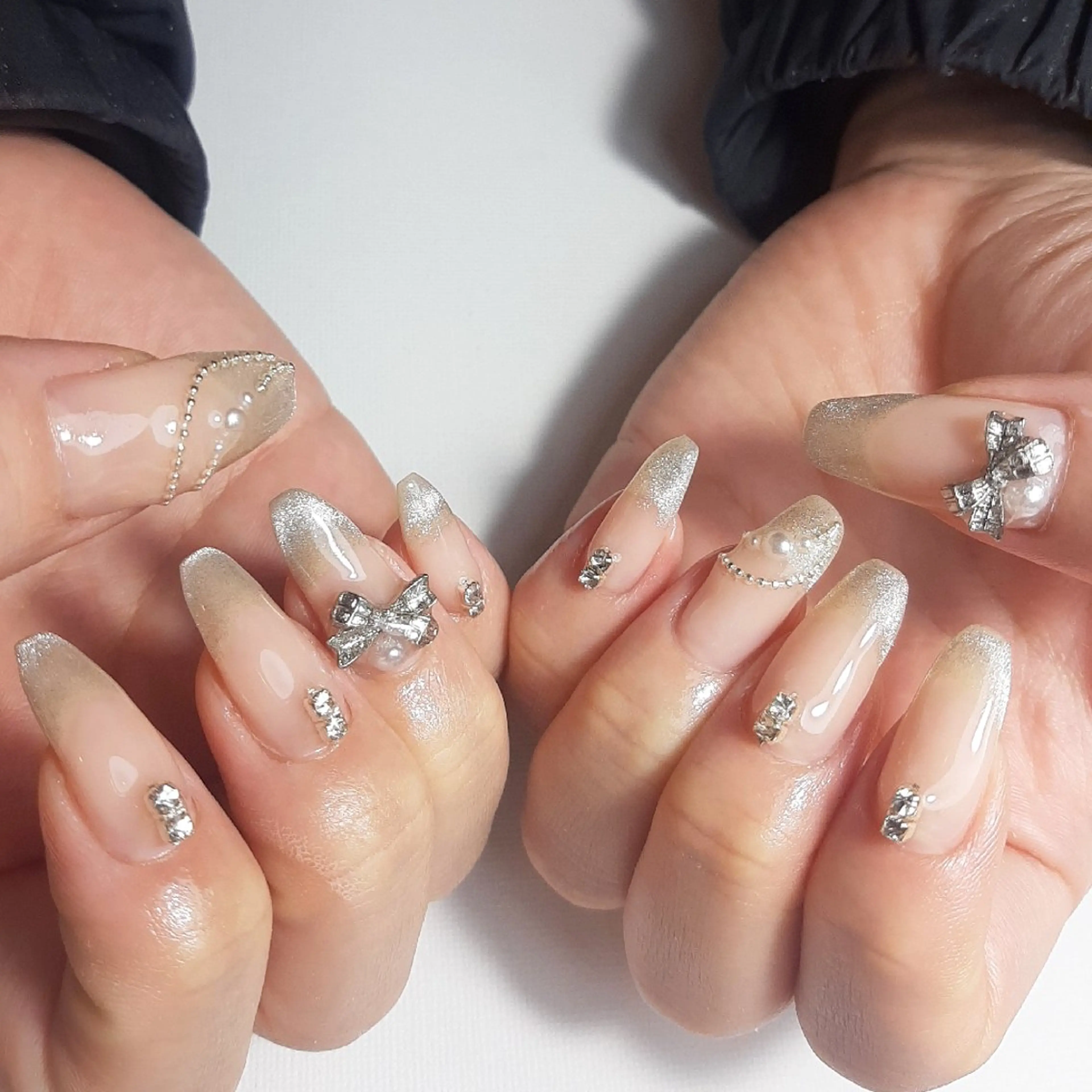 ネイル ジェルネイル マグネットネイル 持ち込み リボン ショートネイル owlnail /持込みデザイン専門のネイルデザイン