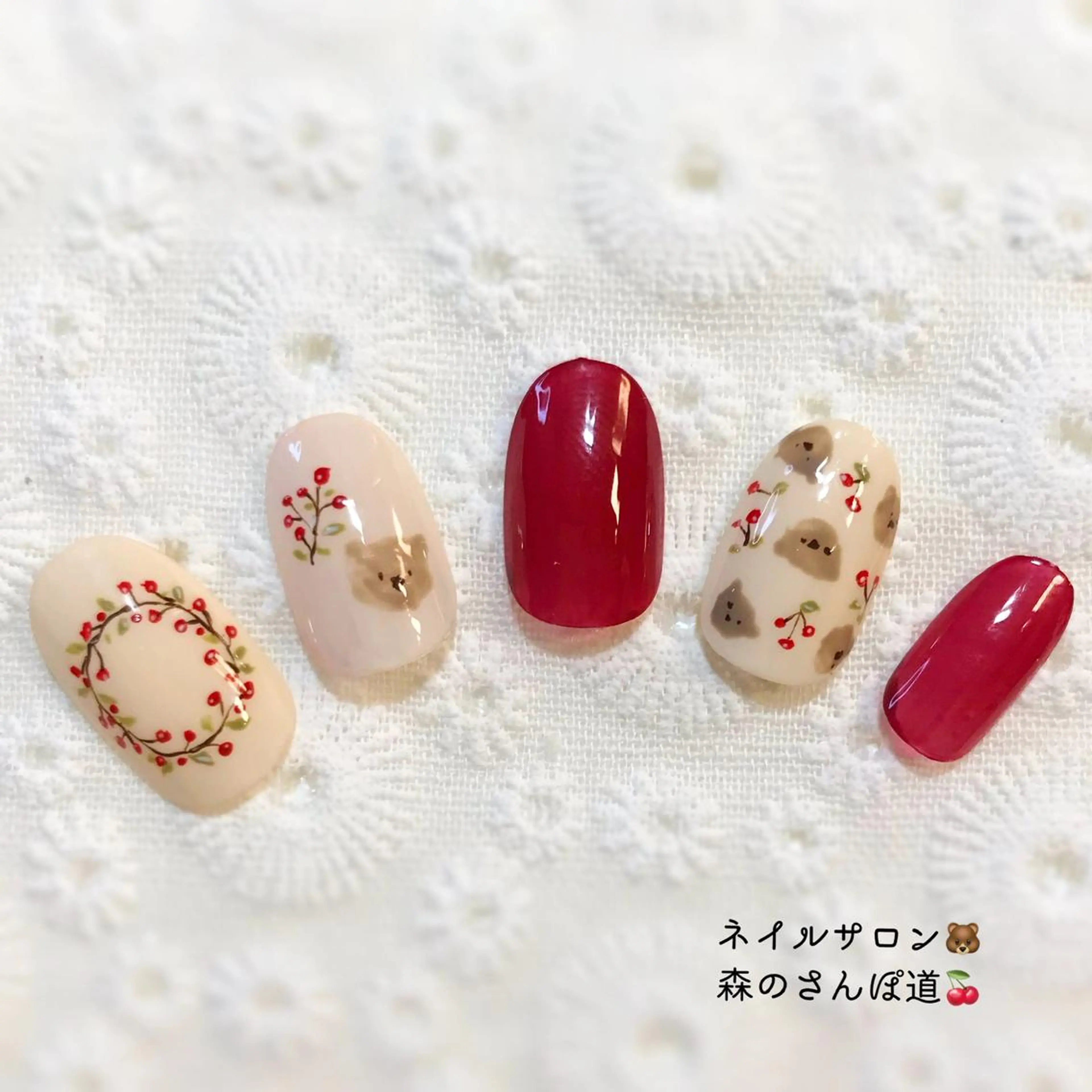 ネイル ハンドネイル ショートネイル 森のさんぽ道のネイルデザイン