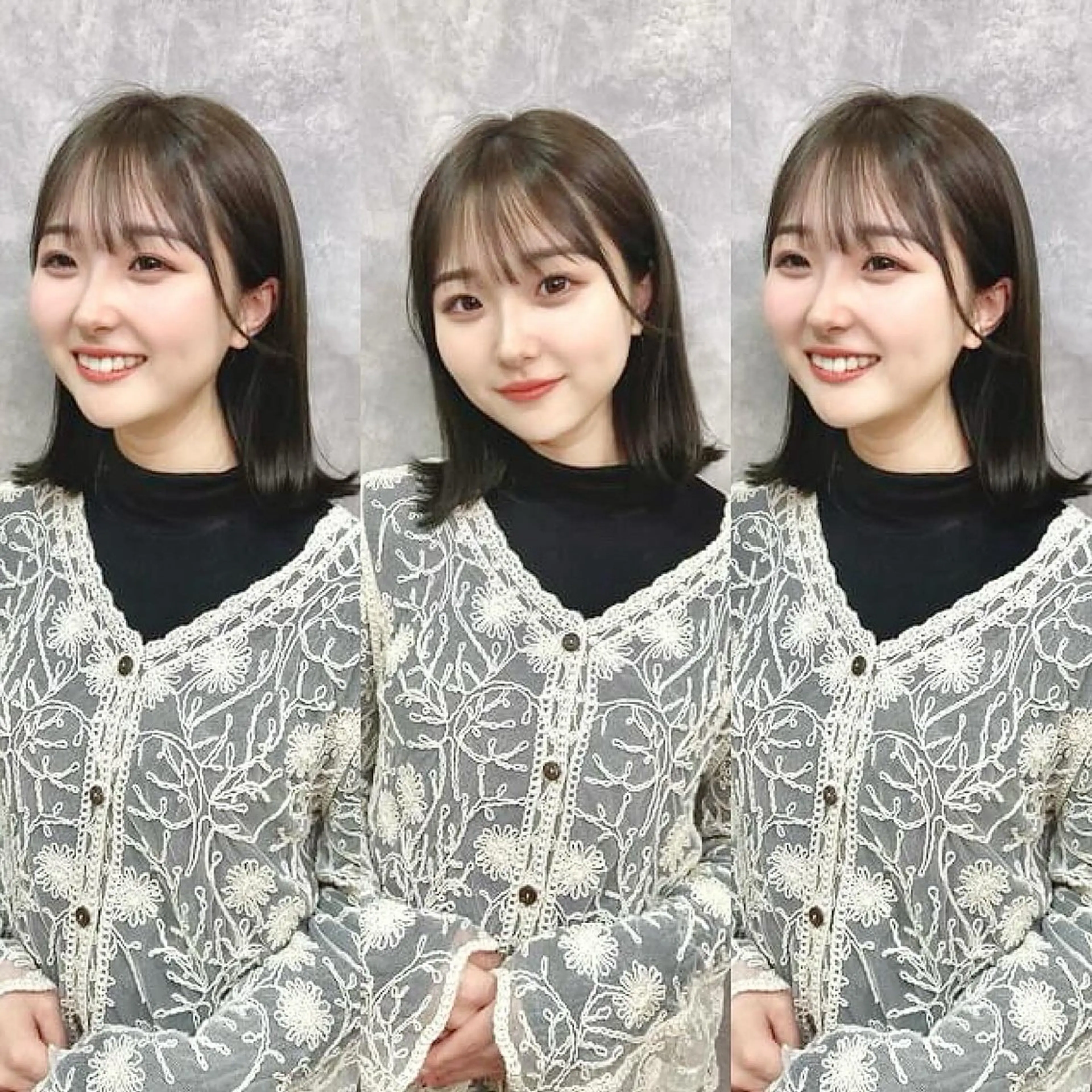 ミディアム カラー 韓国🇰🇷レイヤー カットオリーブカラーのヘアスタイル