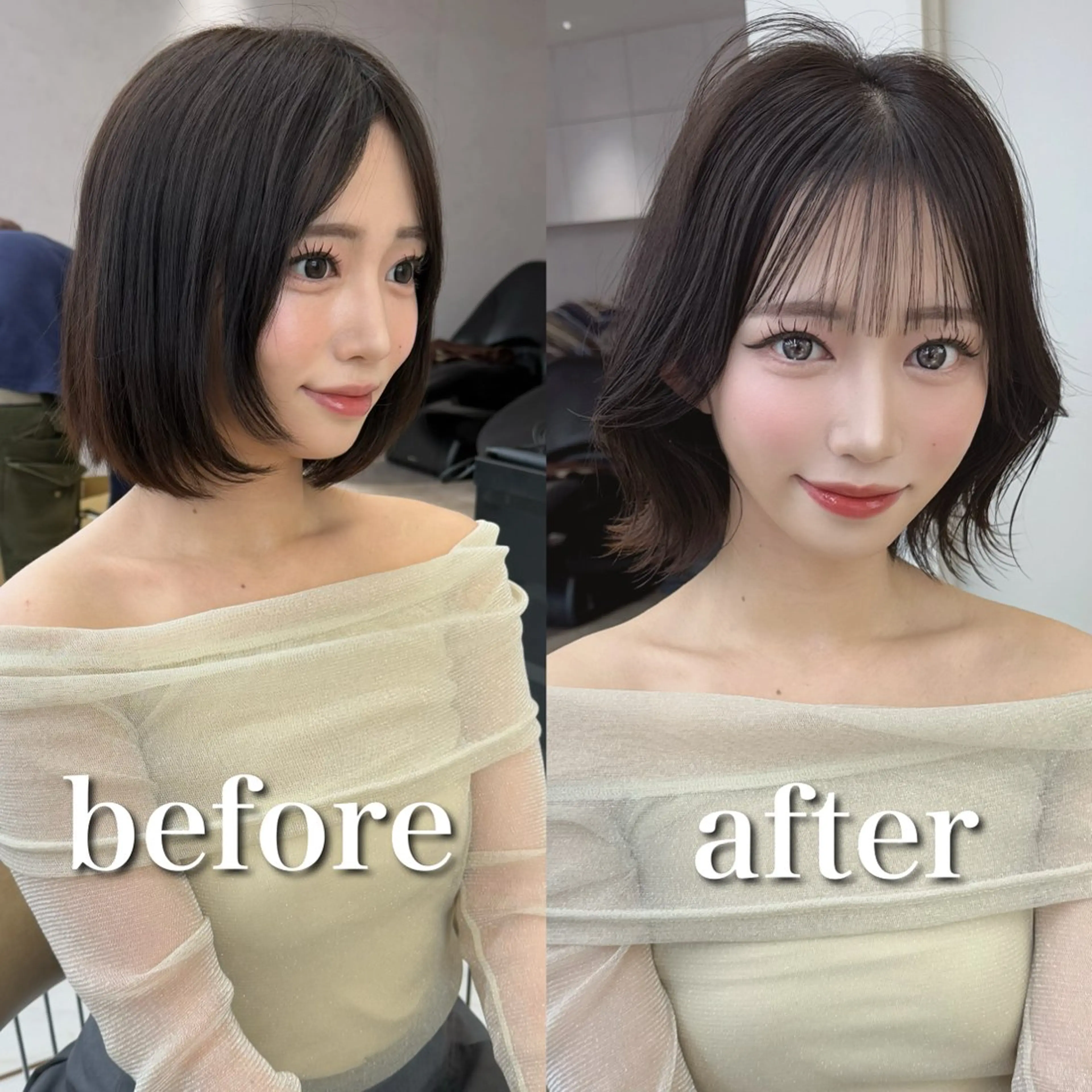⭕️次回予約限定⭕️【小顔カット】×【透明感カラー】×【トリートメント】次回予約限定につき200円オフ又は超音波アイロンの写真