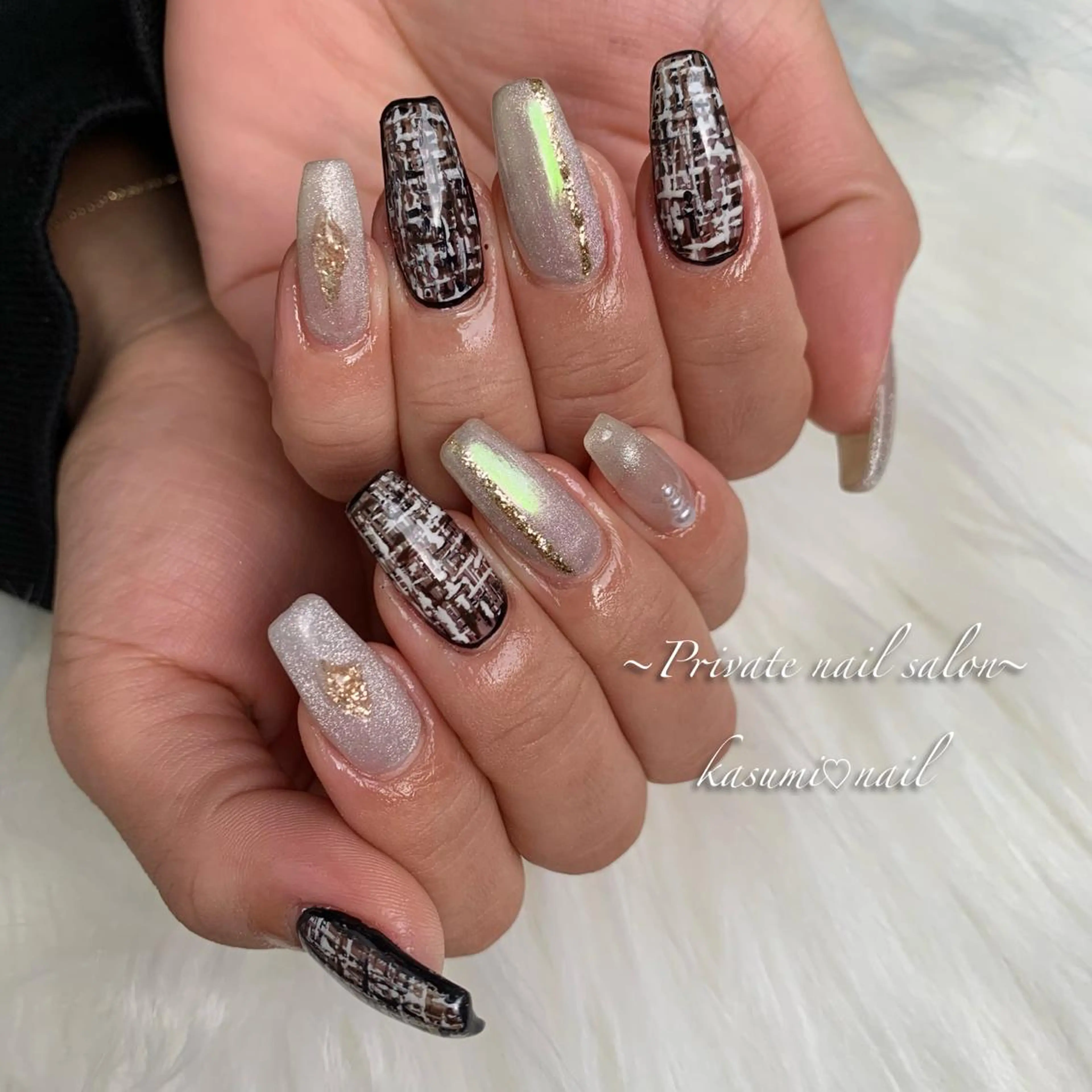 ネイル アートネイル ラメ(グリッター) マグネットネイル ミラーネイル 持ち込み KASUMI♡ Nailのネイルデザイン