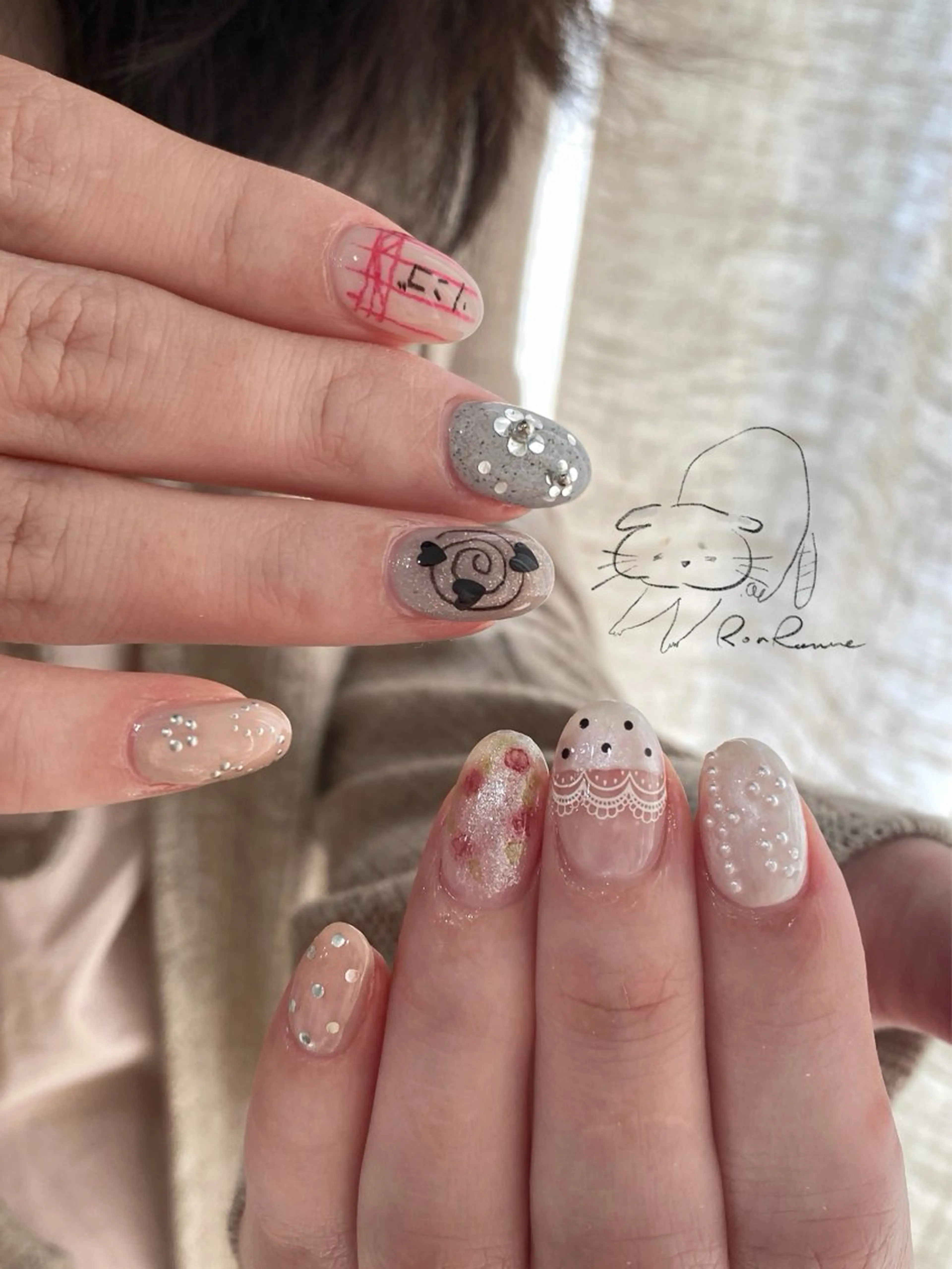 ネイル オーロラネイル 長さ出し フレンチネイル ジェルネイル ミラーネイル ハンドネイル ronronne .のネイルデザイン