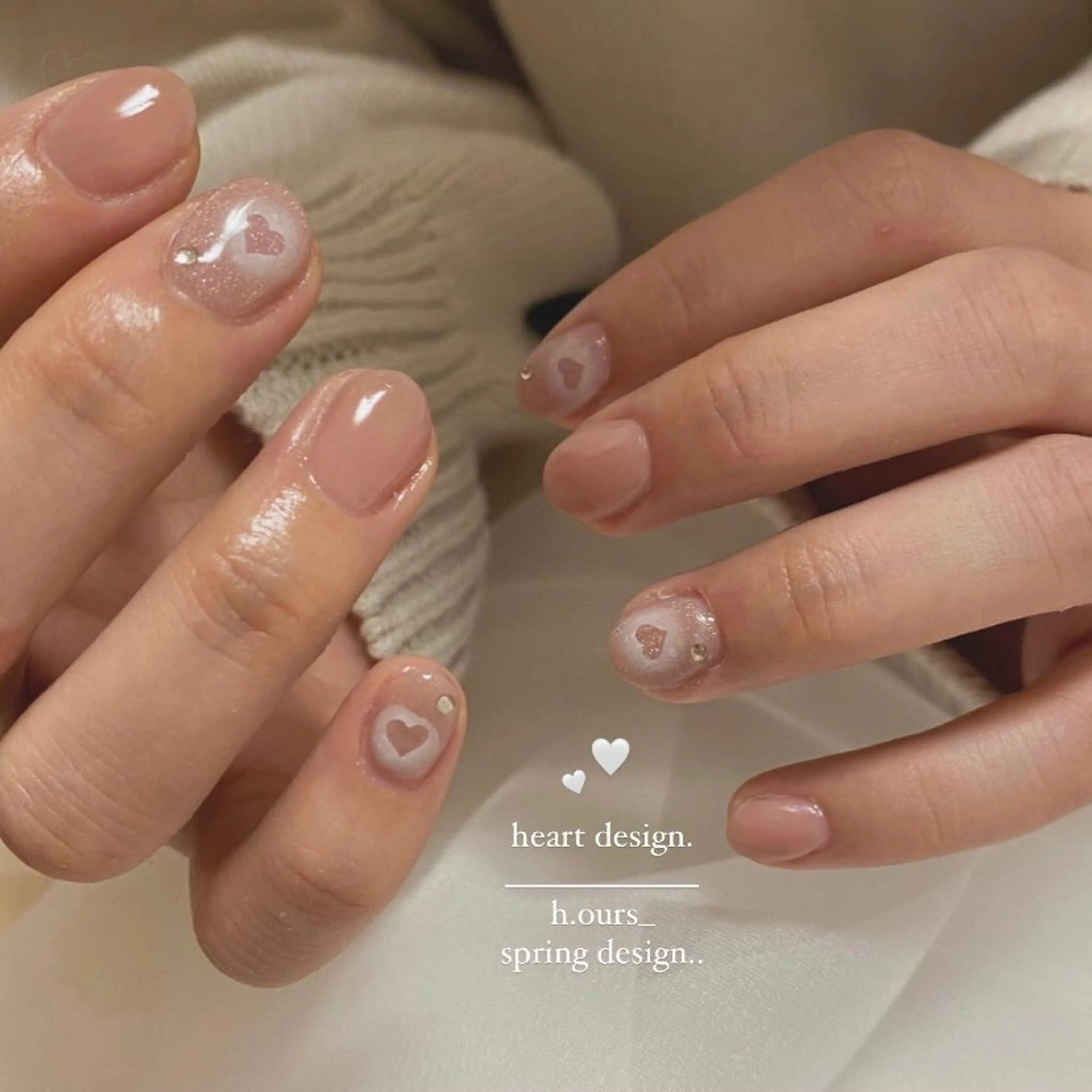 ネイル アートネイル ハート キラキラネイル 韓国ネイル ピンク h.ours _のネイルデザイン