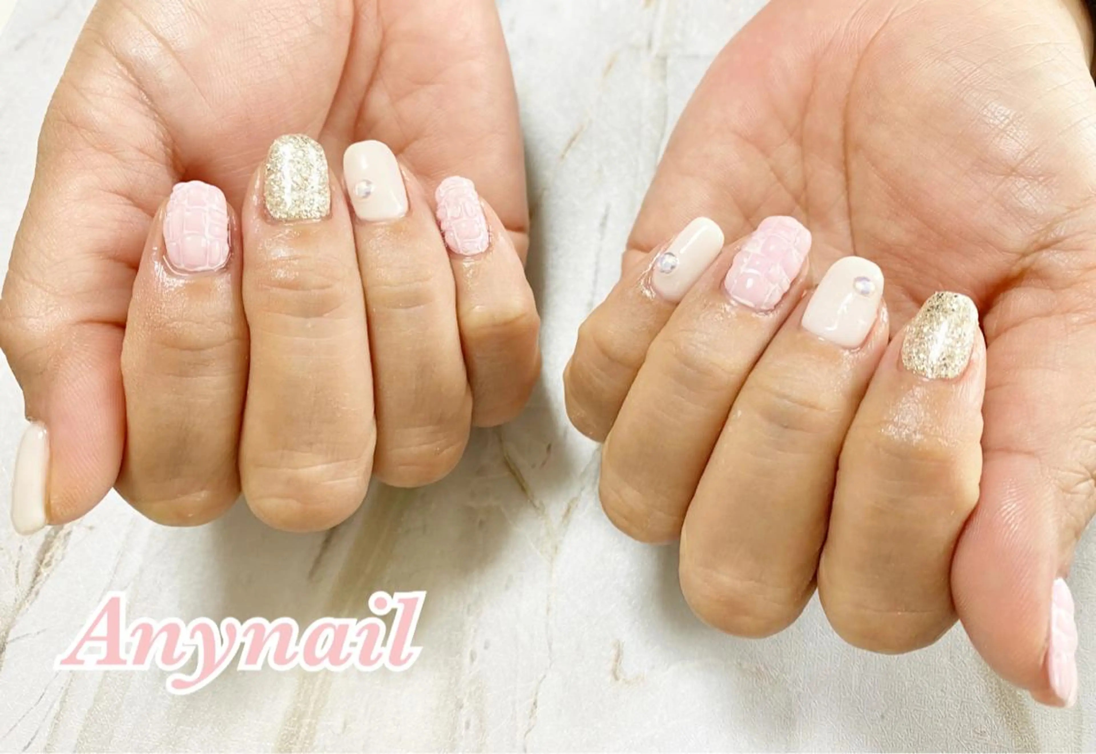 ネイル ブルー ピンク ハンドネイル 岩澤 恵子のネイルデザイン