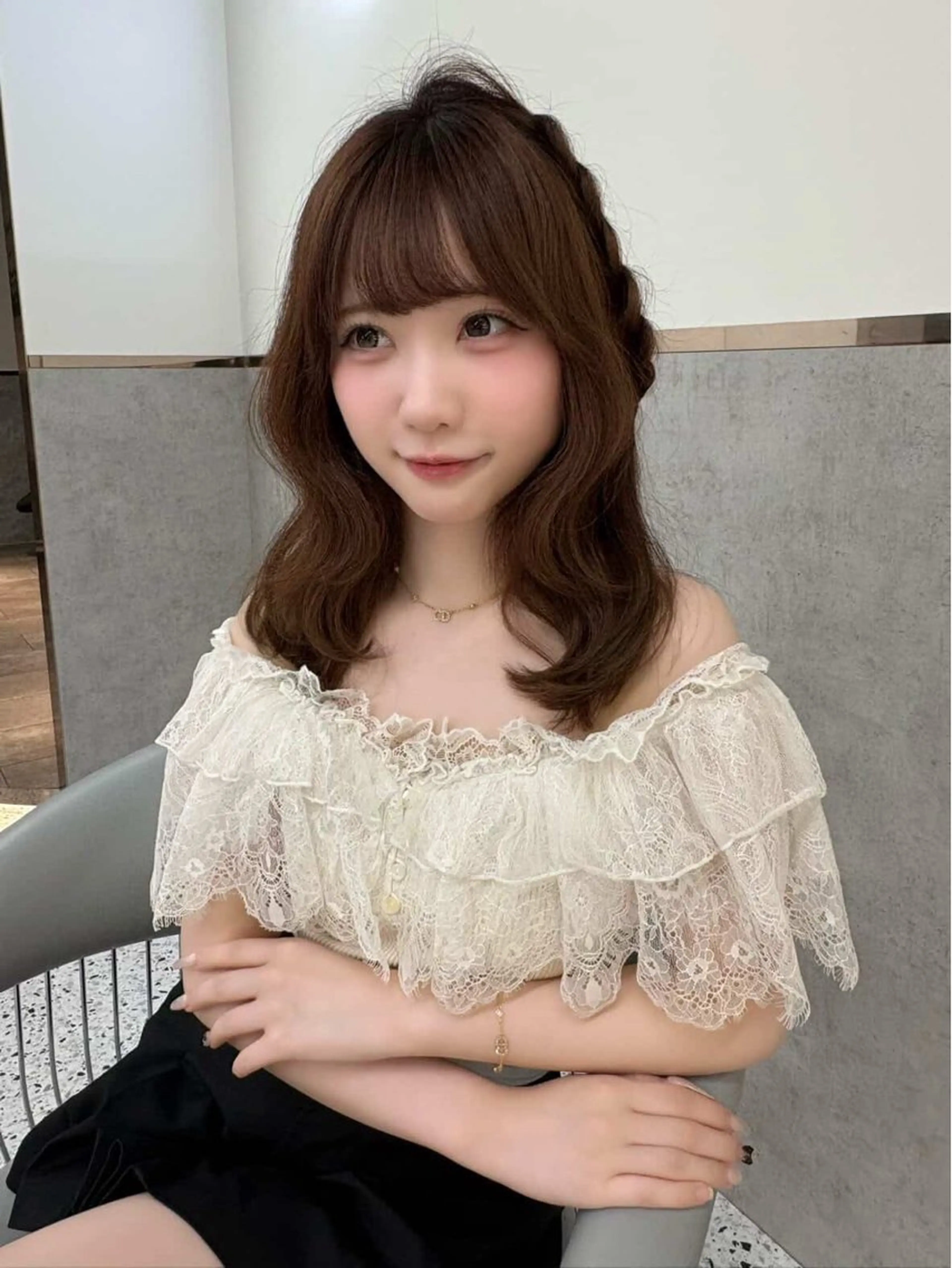 セミロング カラー カット ヘアカラー トリートメント yui🎀ブリーチ なしベージュ／博多のヘアスタイル