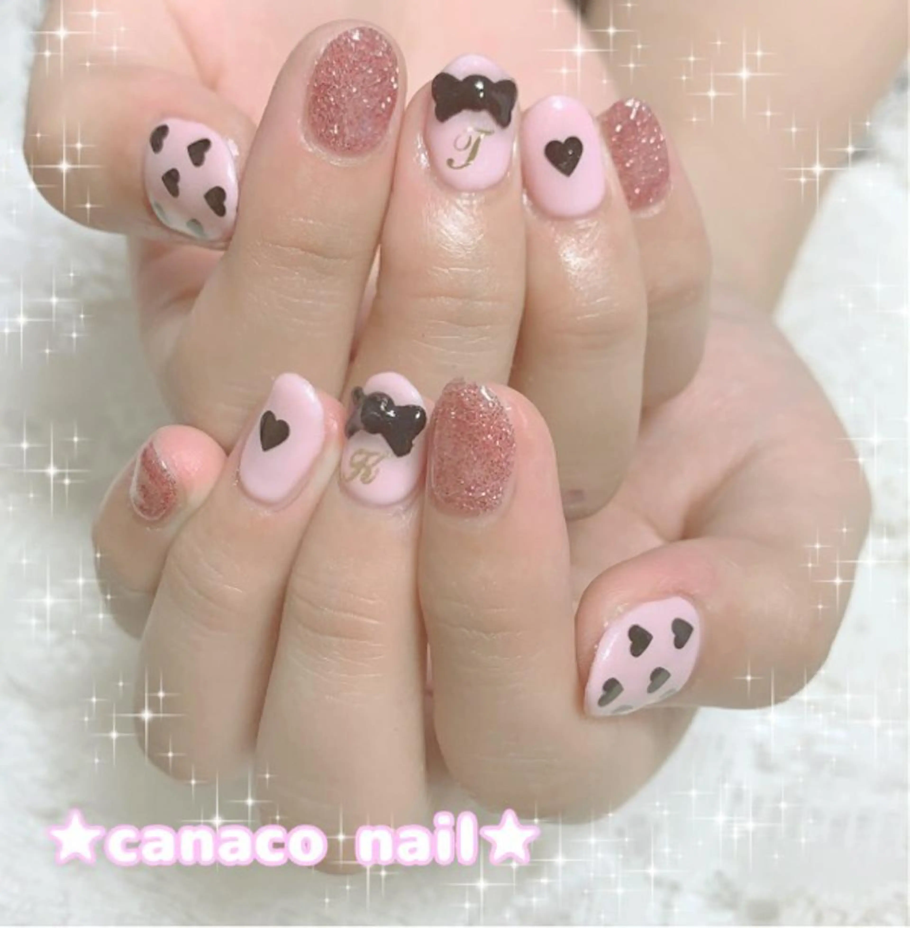 ネイル アートネイル ガーリー ハート 持ち込み ピンク ハンドネイル ハンドケア Felice所属・ベテランネイル cnc nailのネイルデザイン