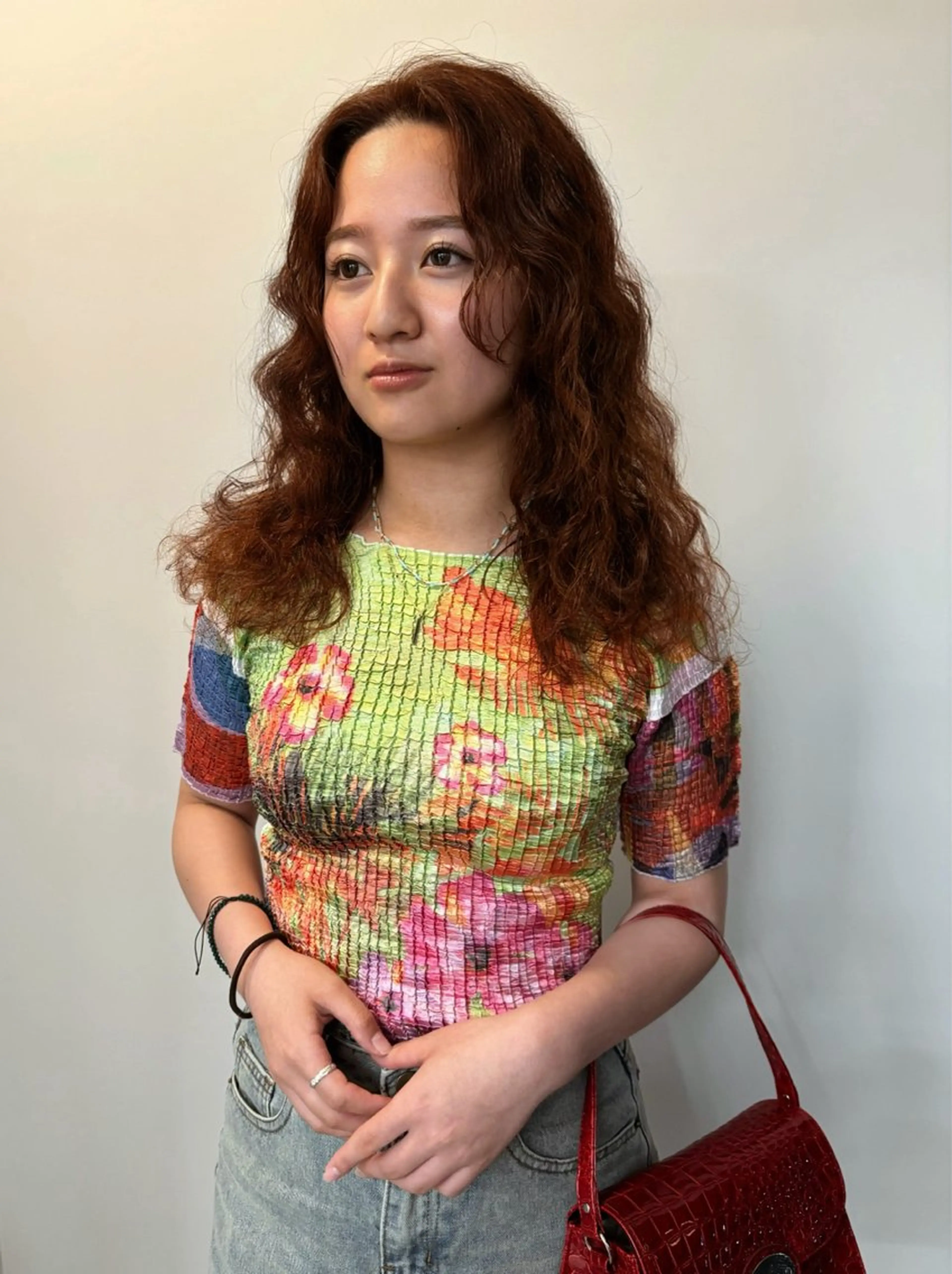 ロング カラー パーマ ブリーチ ブリーチなしカラー オレンジ 蛭町 遥香のヘアスタイル