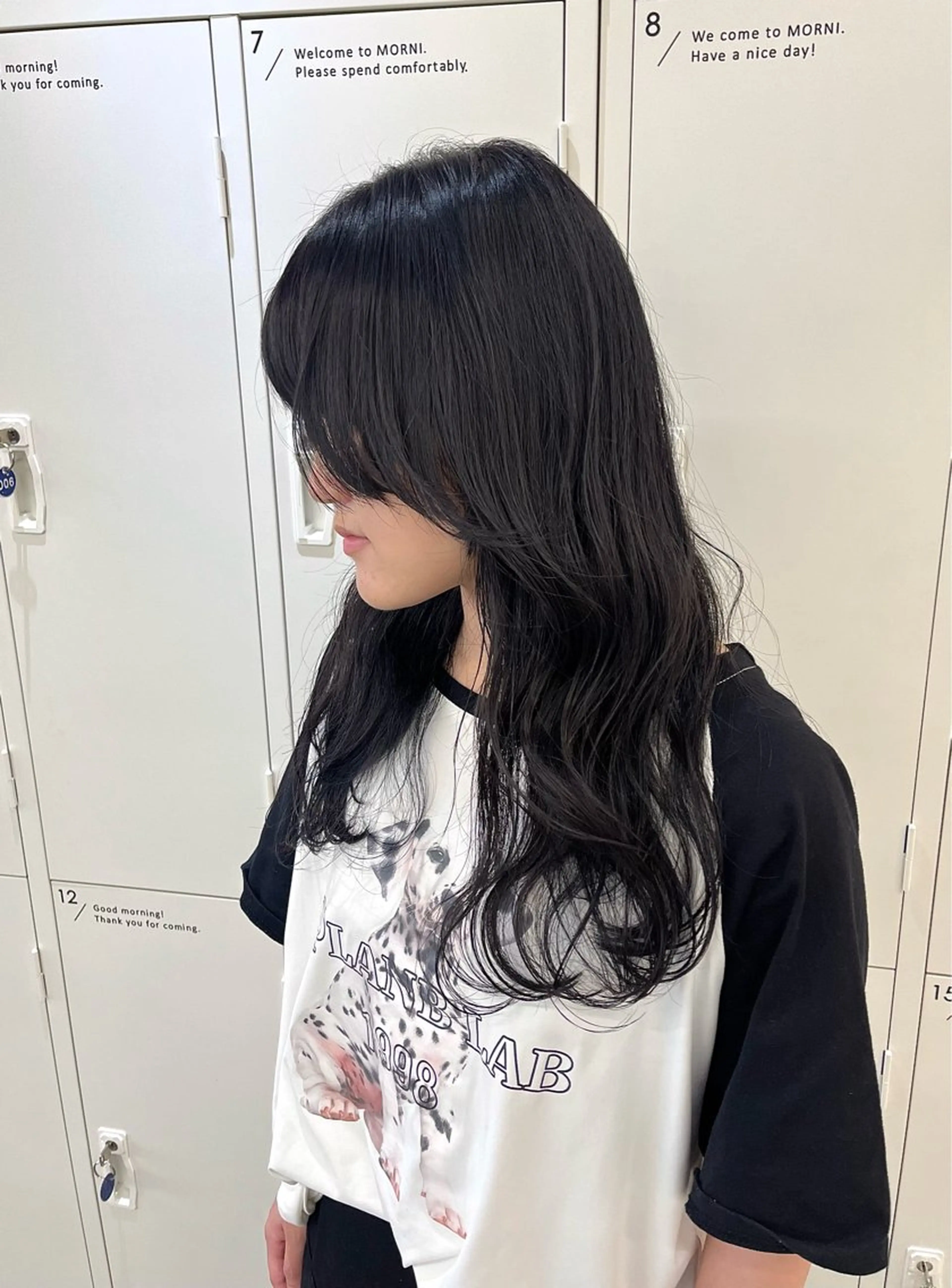 ロング カラー 黒髪 ブルーカラー ブルーブラック 顔周りカット 神原 茉依🩰🪩のヘアスタイル