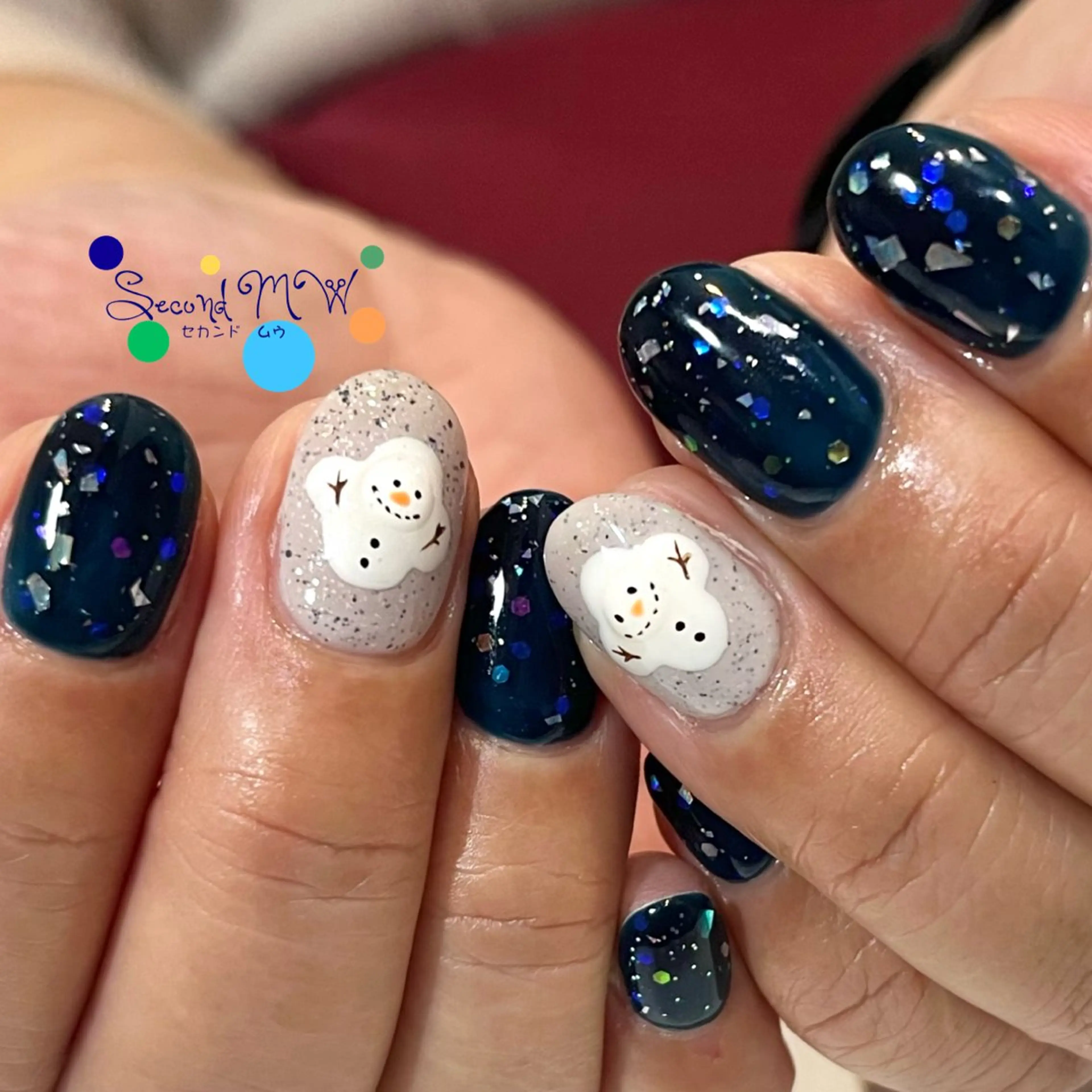 ネイル キラキラネイル ワンカラーネイル 冬ネイル クリスマス ハンドネイル SecondMW _nail 　川連のネイルデザイン