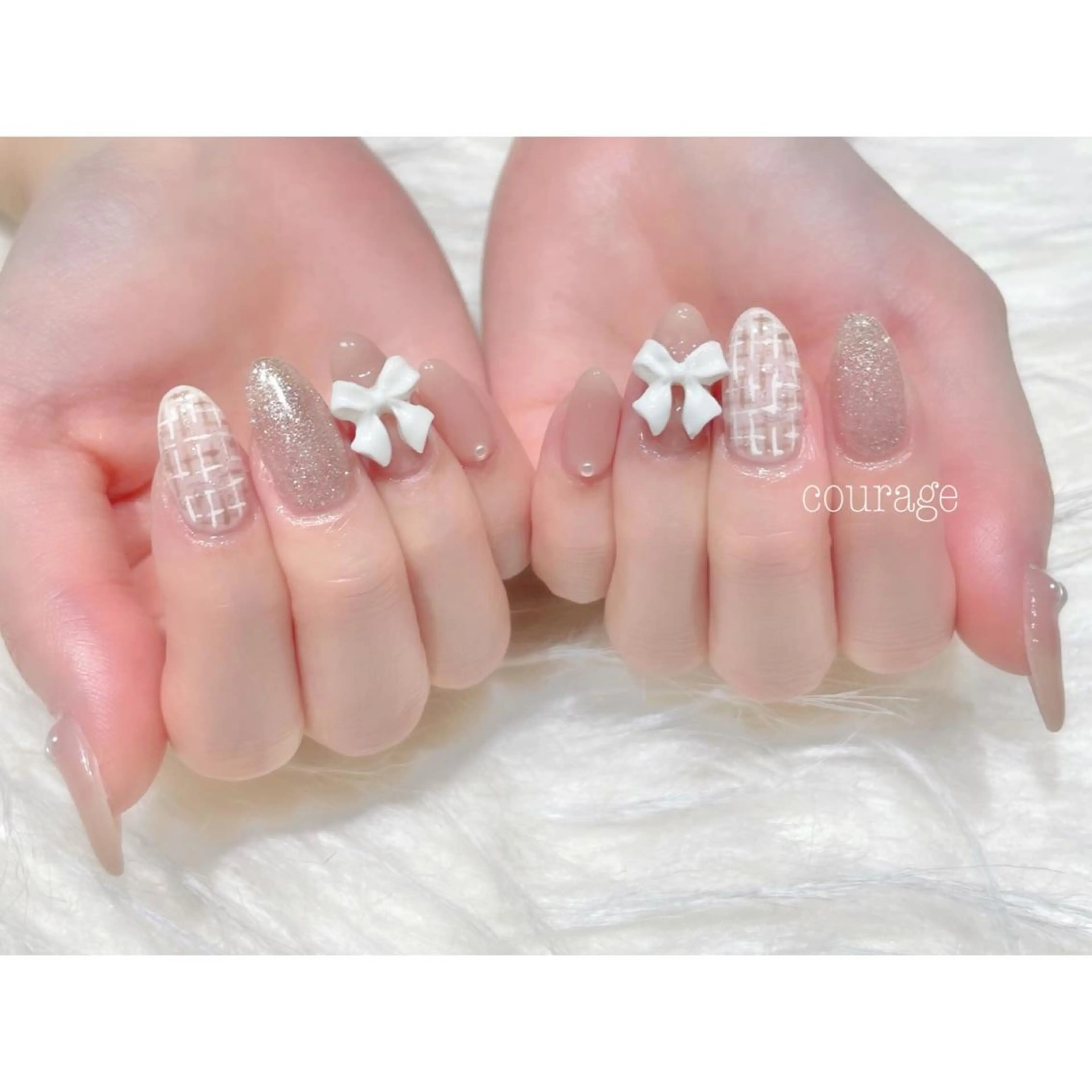 ネイル リボン ツイードネイル ネイルサロンcourage所属・ネイルサロン courageのネイルデザイン