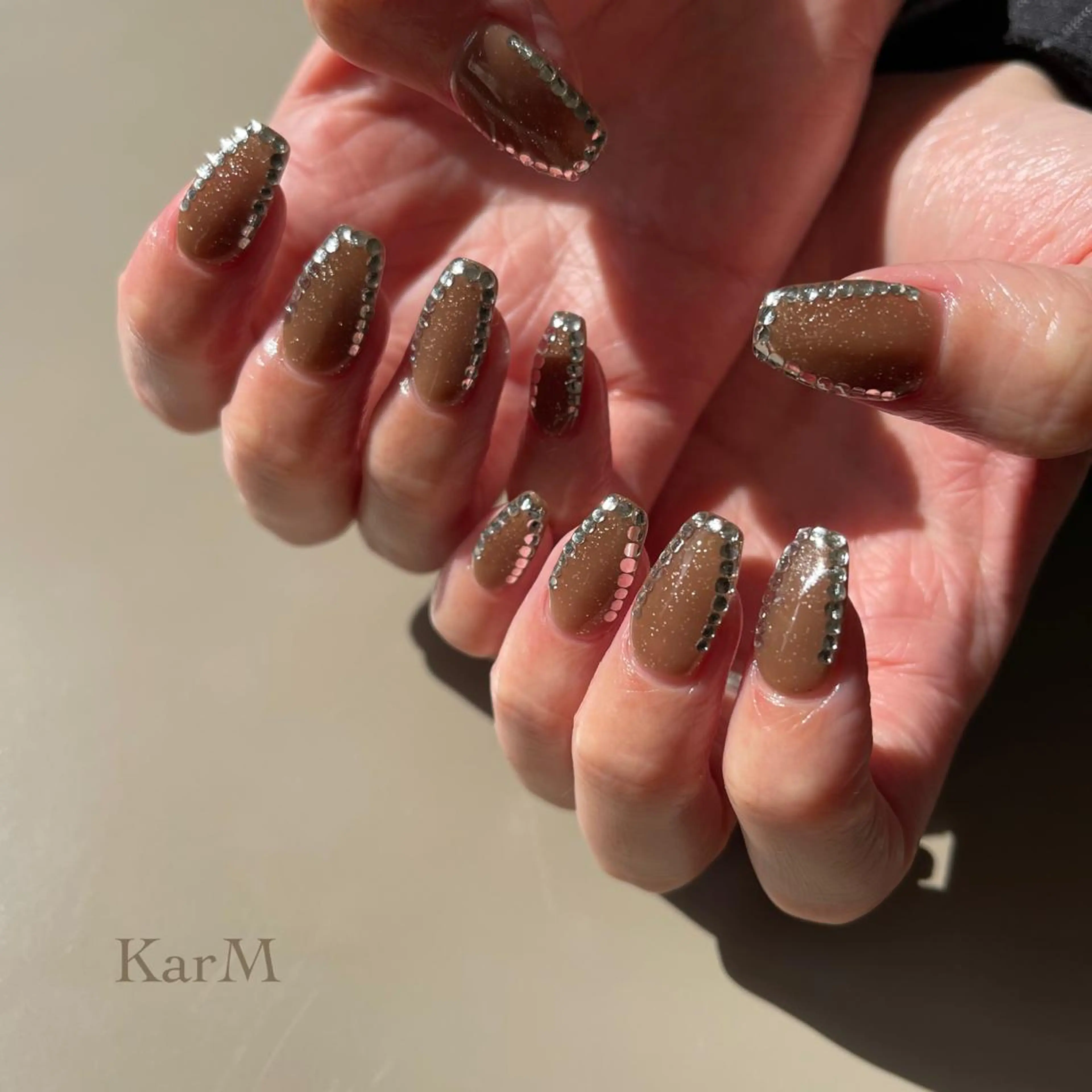 ネイル アートネイル オーロラネイル ブラウン チークネイル フットネイル ハンドネイル ogino karinのネイルデザイン
