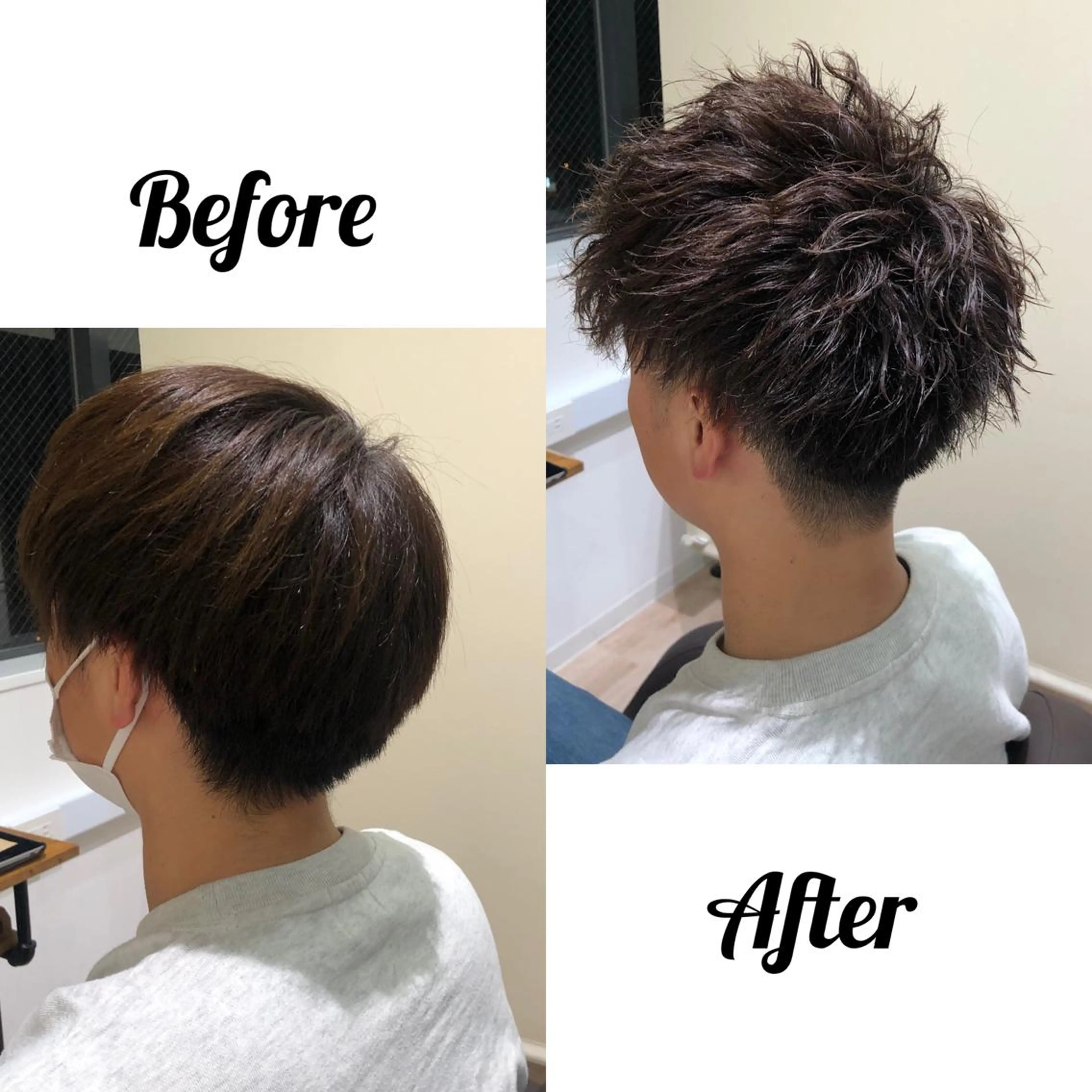 ショート パーマ 関西センターパート メンズモデル募集のヘアスタイル