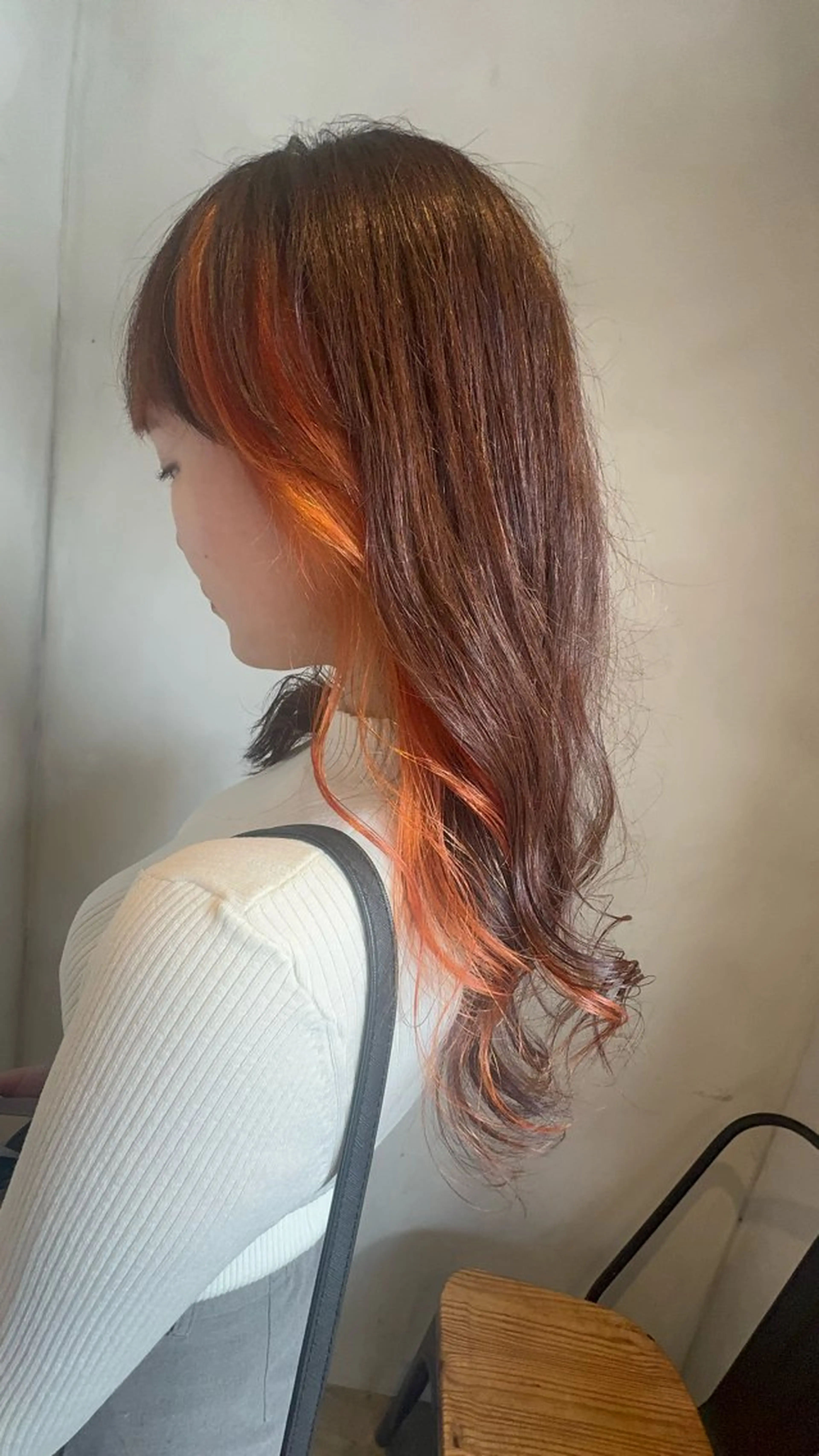 ロング カラー ブラウンカラー インナーカラー オレンジ ヘアカラー トリートメント 🦋店長🦋 ほんさわ みずきのヘアスタイル