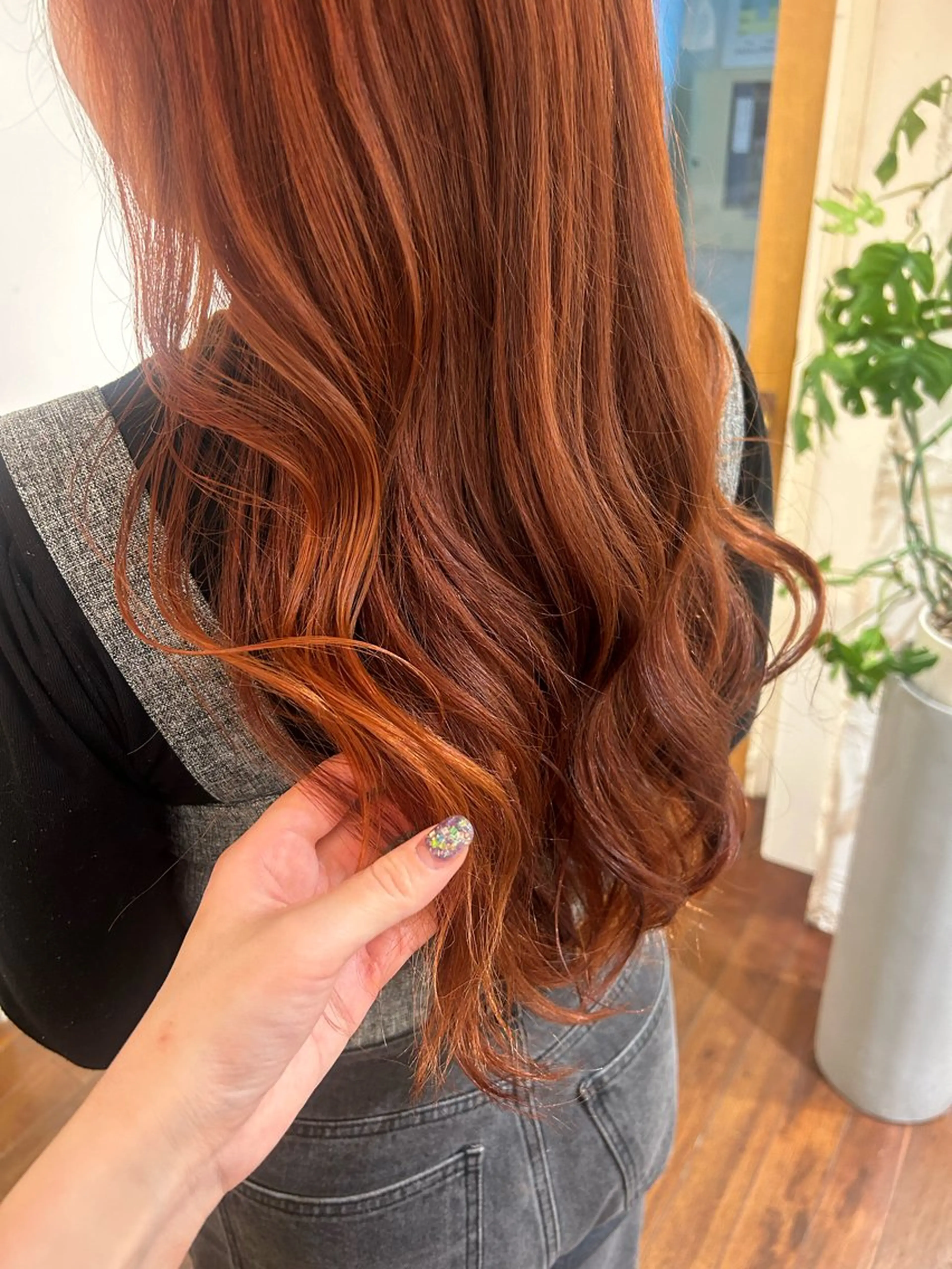 ロング オレンジブラウン カット ヘアカラー トリートメント ＊UNU＊ RICOのヘアスタイル