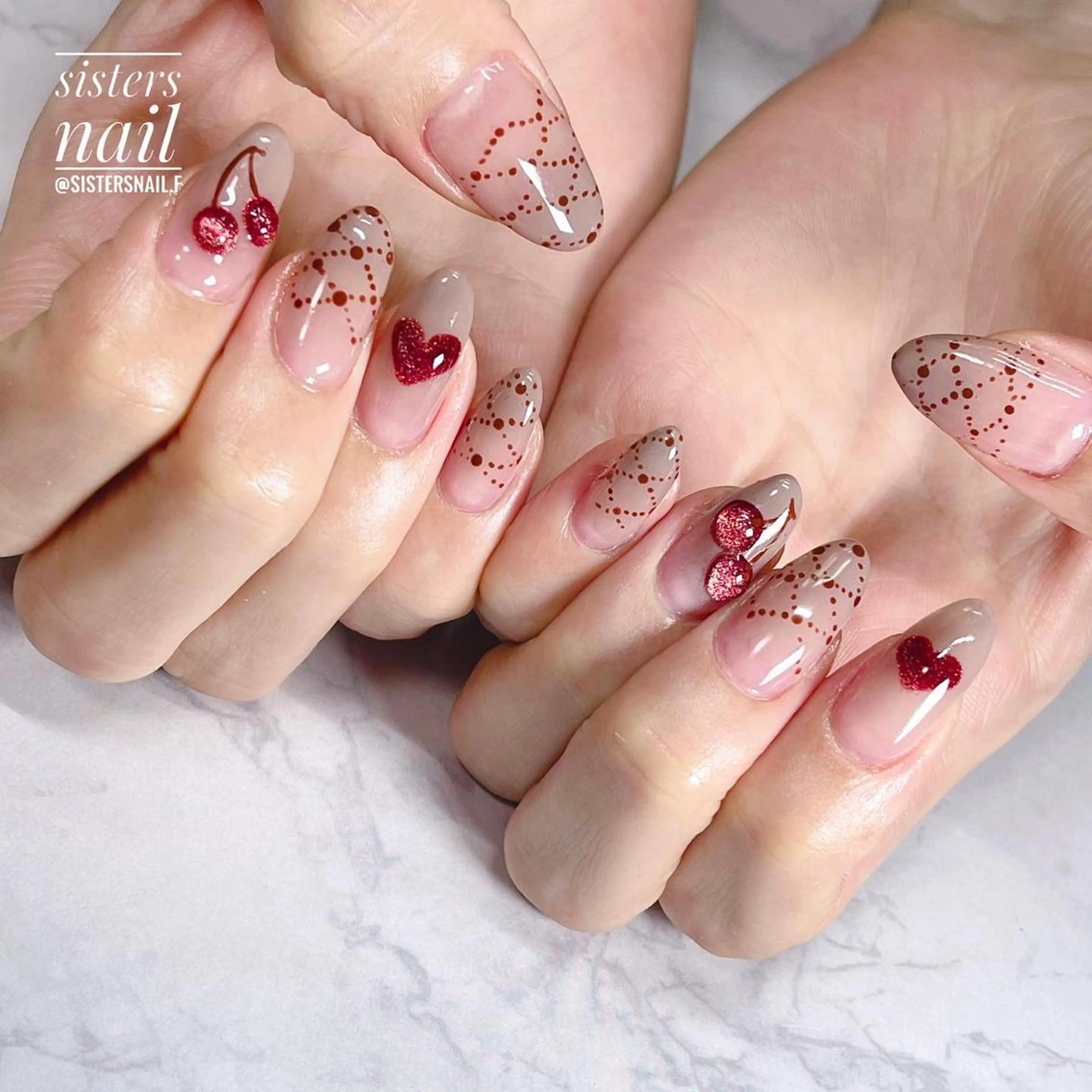 ネイル アートネイル グラデーション ハート マグネットネイル ぷっくりネイル sisters nail.fのネイルデザイン