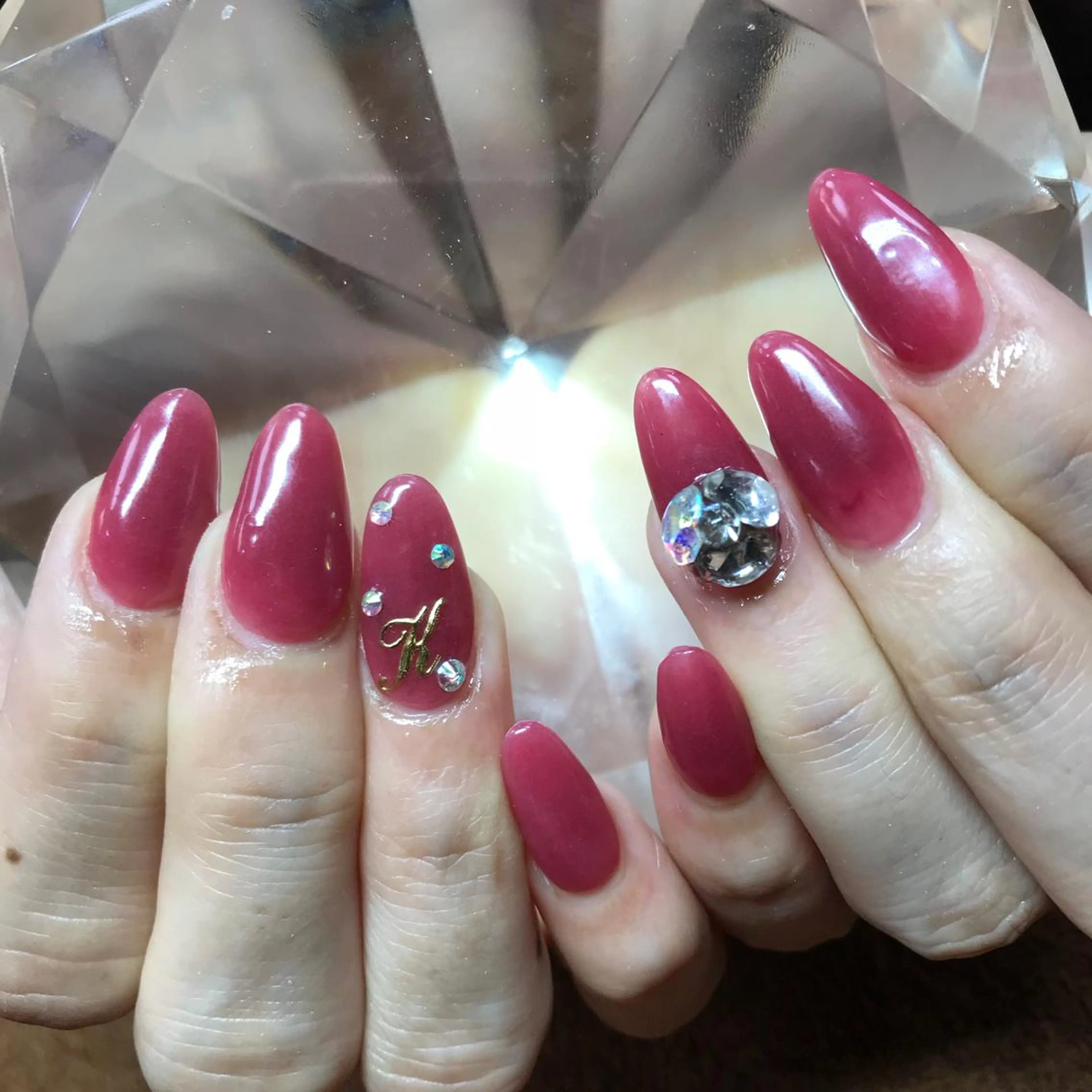 ミディアム ネイル ストーンネイル ハンドネイル 《LB》ラブリエ Nail&eyeのマツエク・マツパデザイン