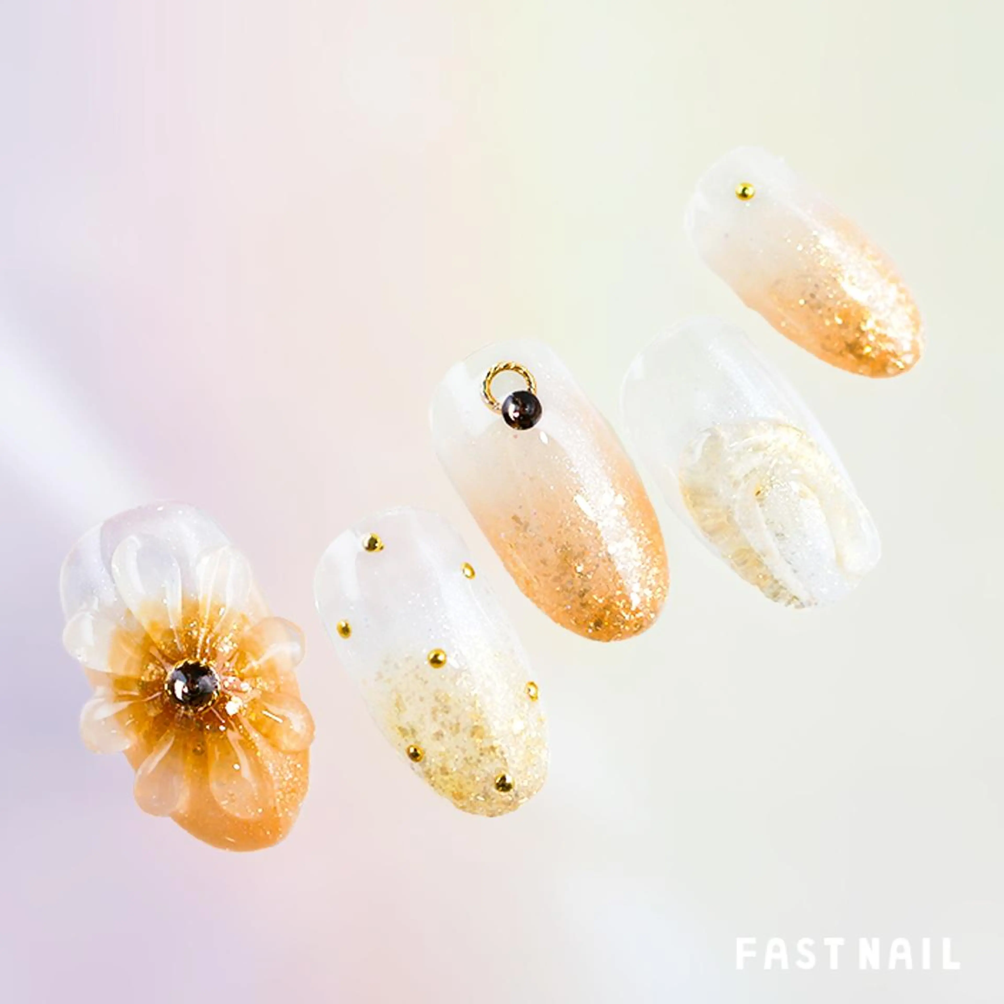 ネイル アートネイル クリアネイル キラキラネイル ラメ(グリッター) オレンジ FASTNAIL LOCO東大和店のネイルデザイン